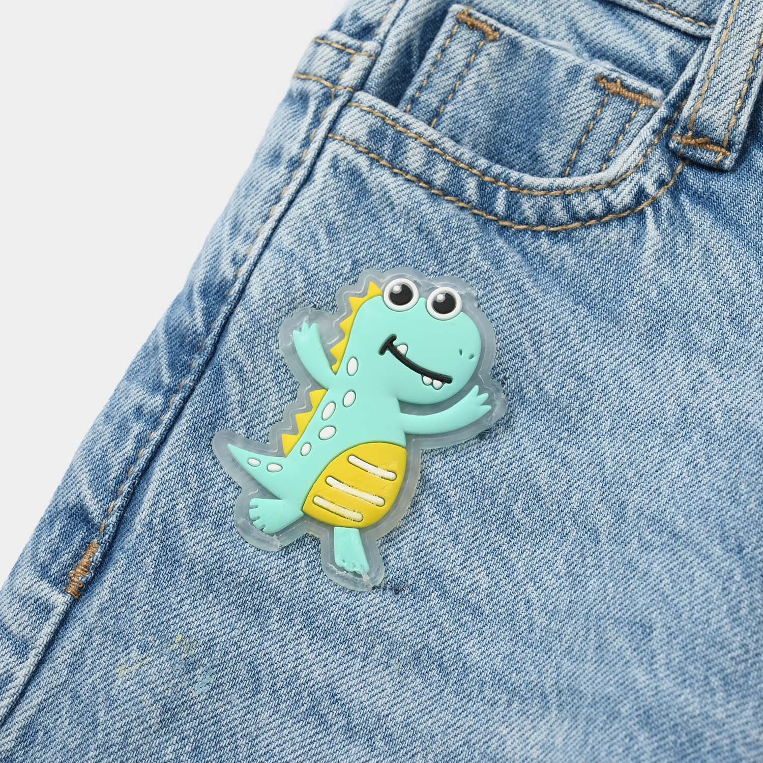 Infant Boys Denim Stretch Pants (Little Cool Dino) – Mid Blue - Image 3