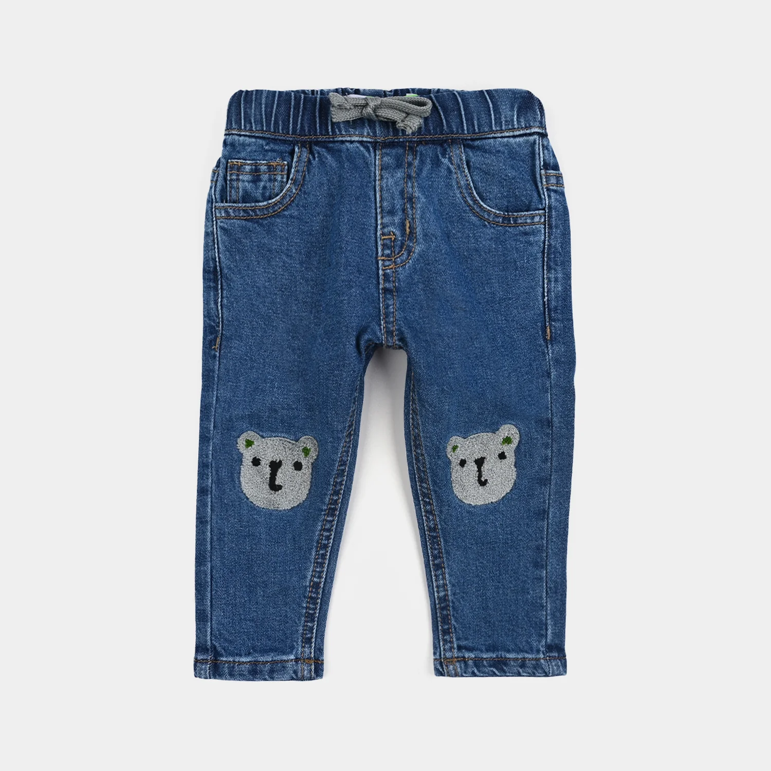 Infant Boys Denim Stretch Pant Bear-Mid Blue