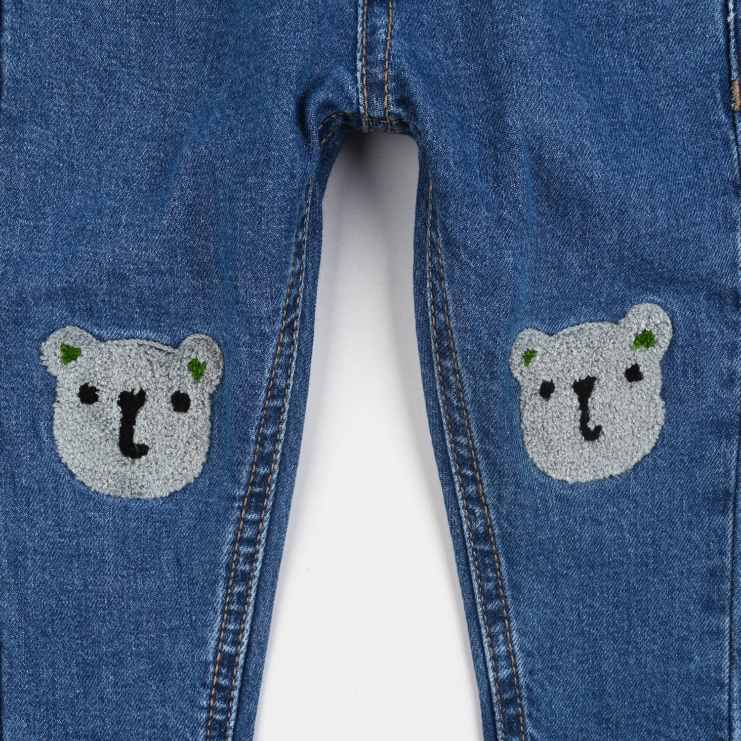 Infant Boys Denim Stretch Pant Bear-Mid Blue - Image 3