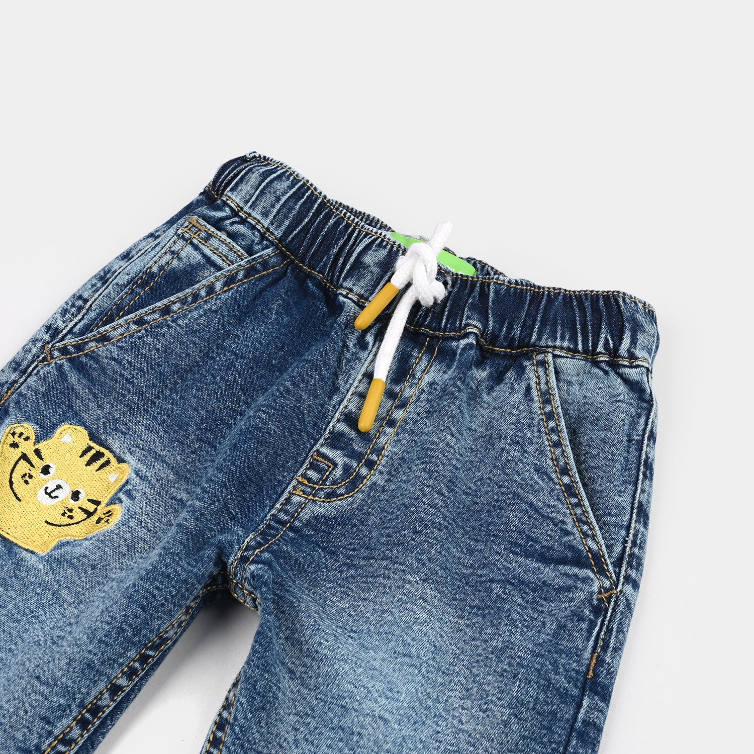 Infant Boys Denim Stretch Pants (Happy) - Mid Blue - Image 2