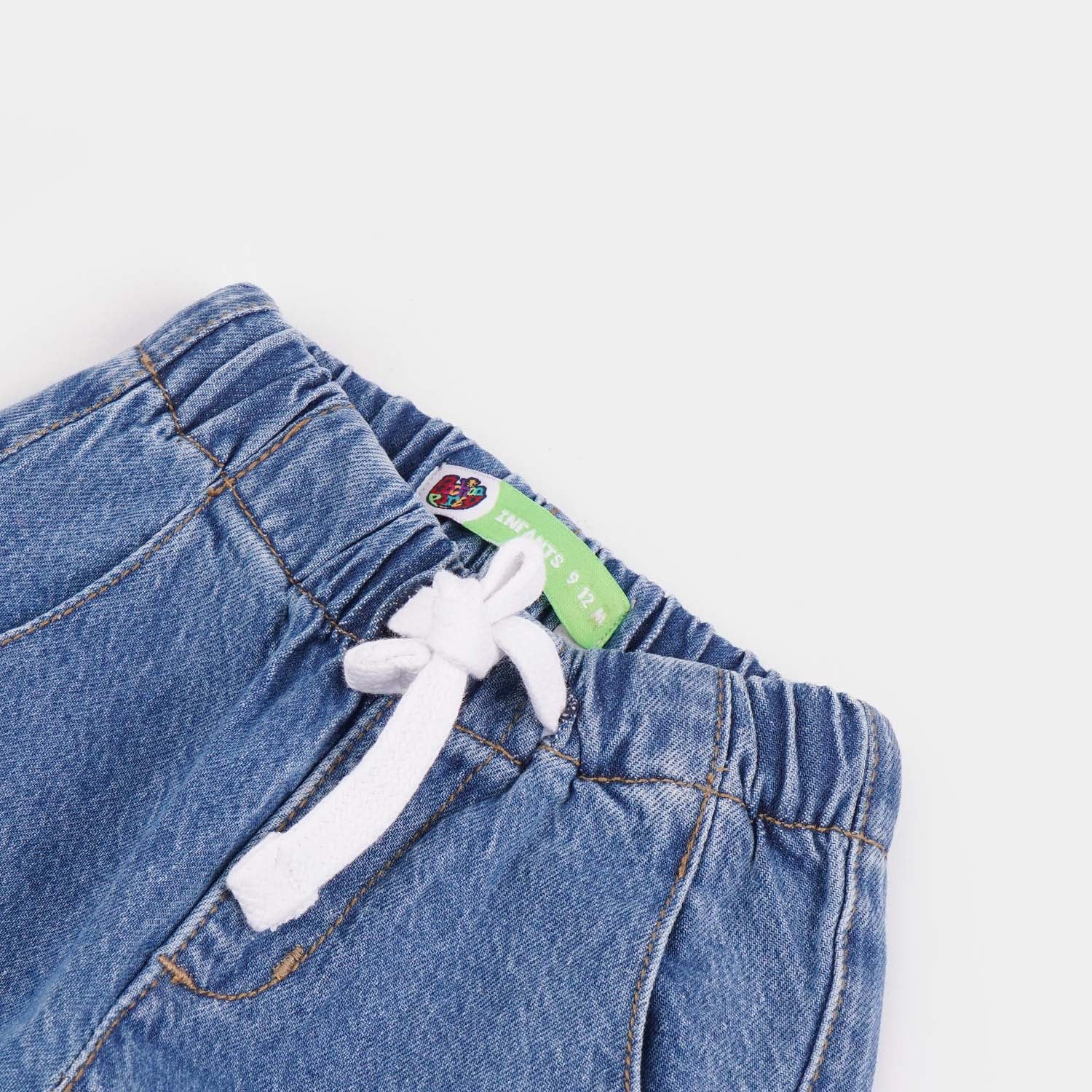 Infant Boys Denim Stretch Pant Trucks-Mid Blue - Image 2