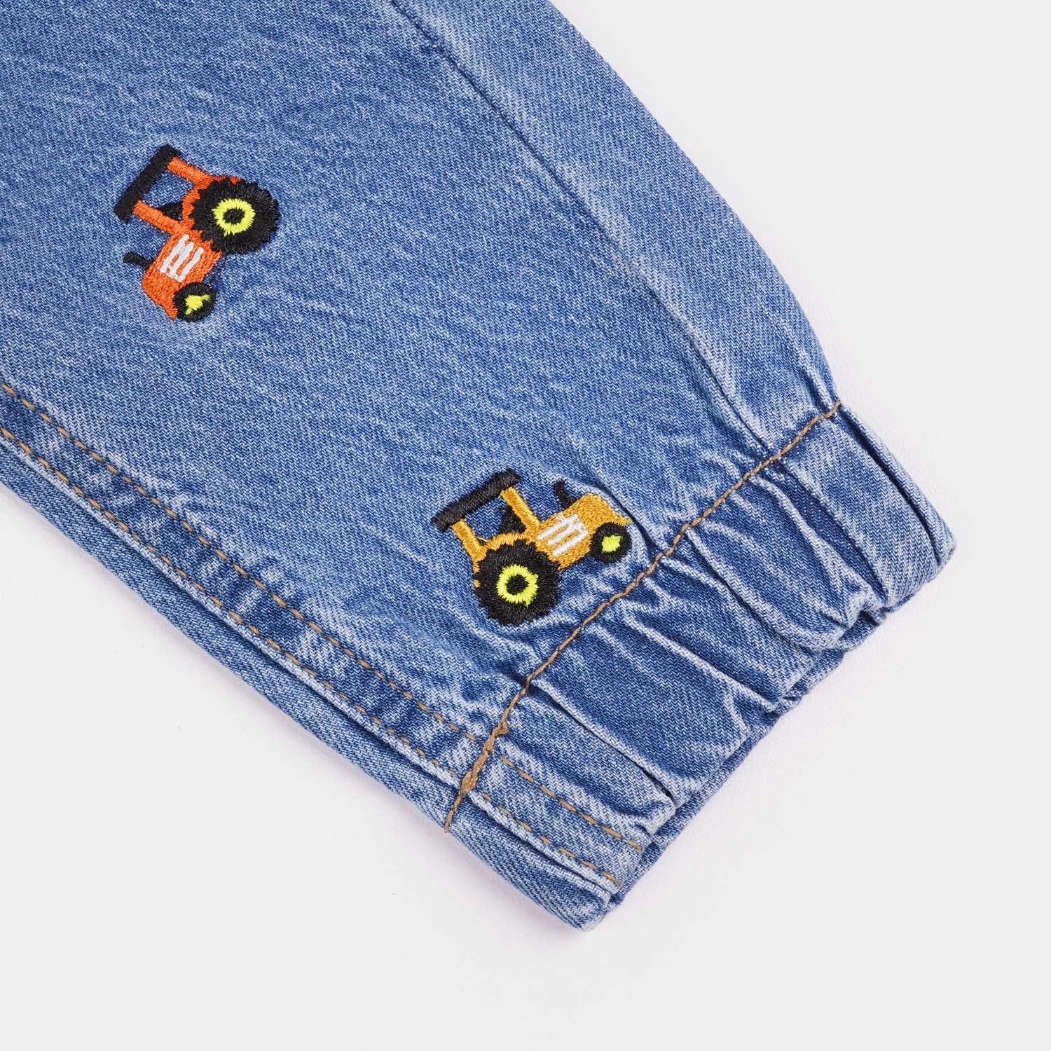 Infant Boys Denim Stretch Pant Trucks-Mid Blue - Image 3
