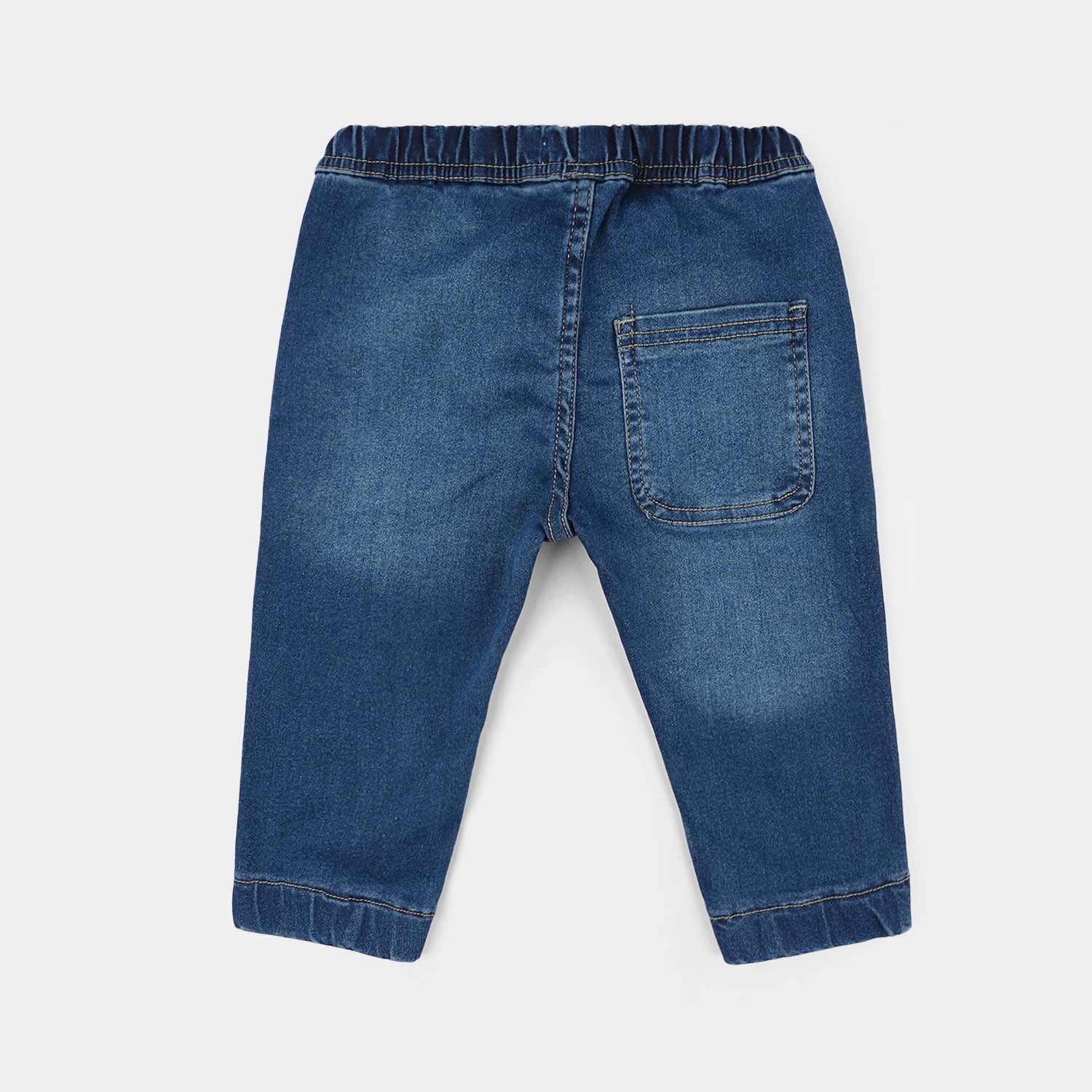 Infant Boys Denim Viscose Pants (Car Embroidered Truck) - Mid Blue - Image 4