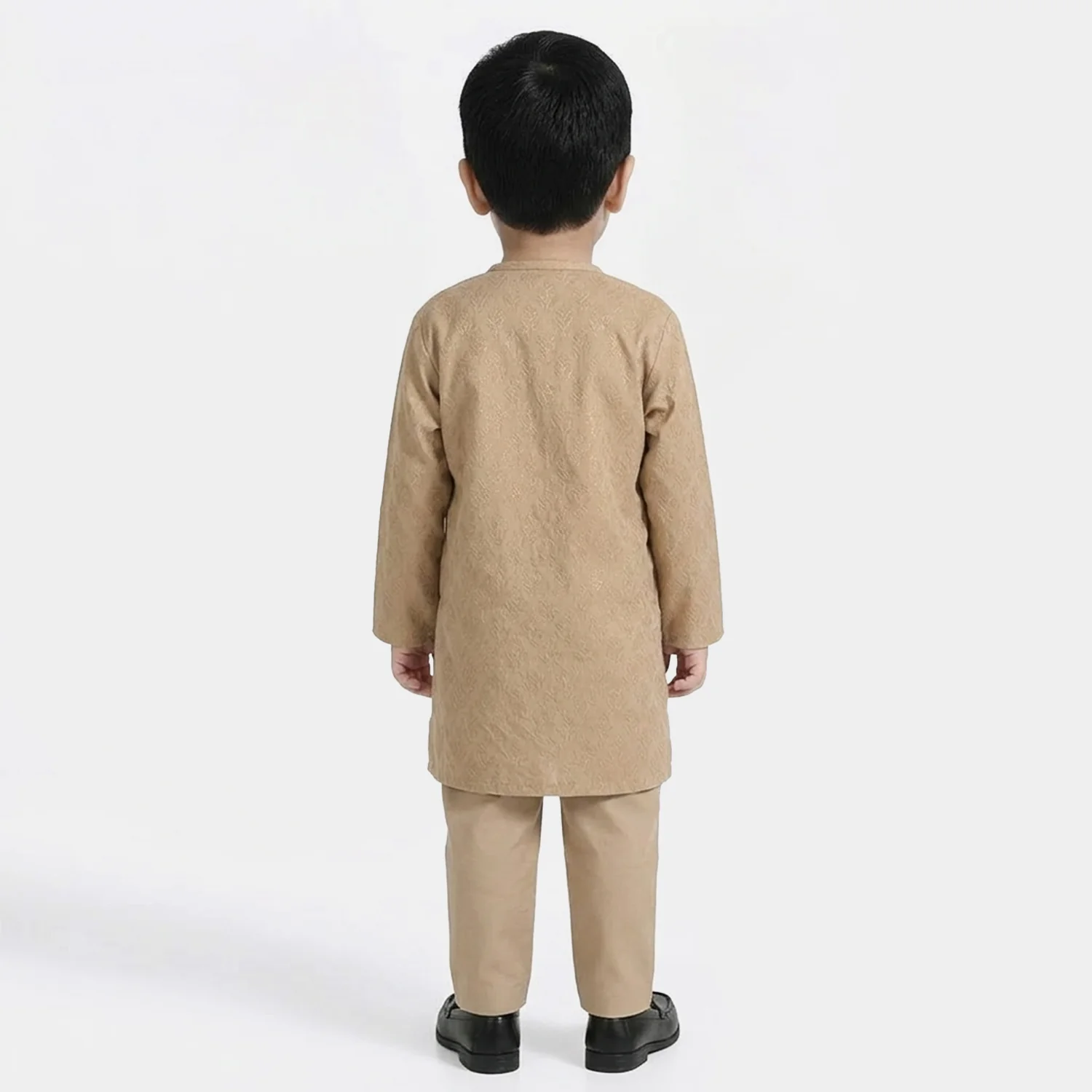 Infant Boys Jacquard Kurta Pajama (Khas) - Beige - Image 3