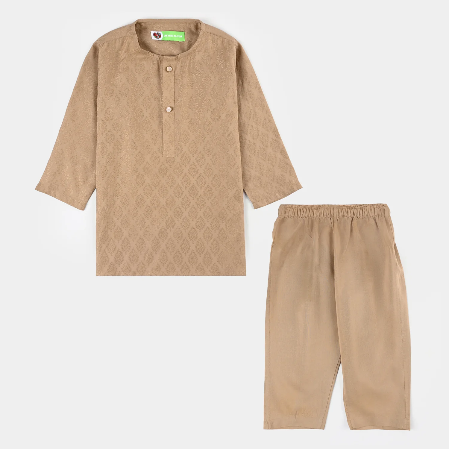 Infant Boys Jacquard Kurta Pajama (Khas) - Beige - Image 4