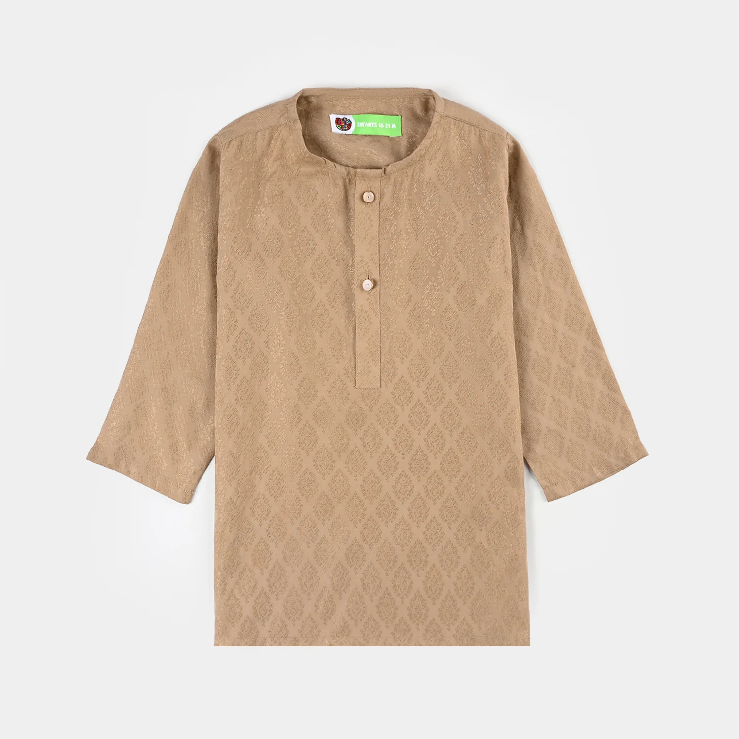 Infant Boys Jacquard Kurta Pajama (Khas) - Beige - Image 5