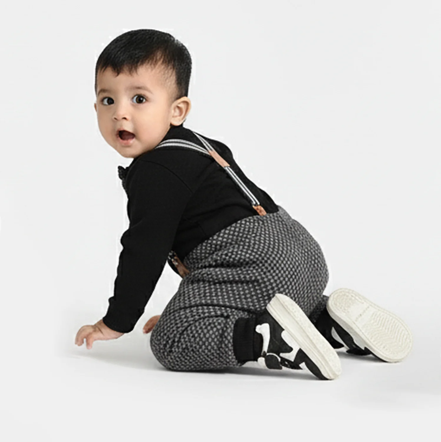 Infant Boys Jacquard Romper CHECKERED-BLACK - Image 3