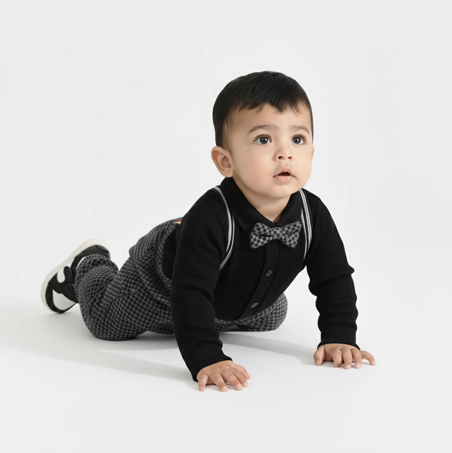 Infant Boys Jacquard Romper CHECKERED-BLACK - Image 4