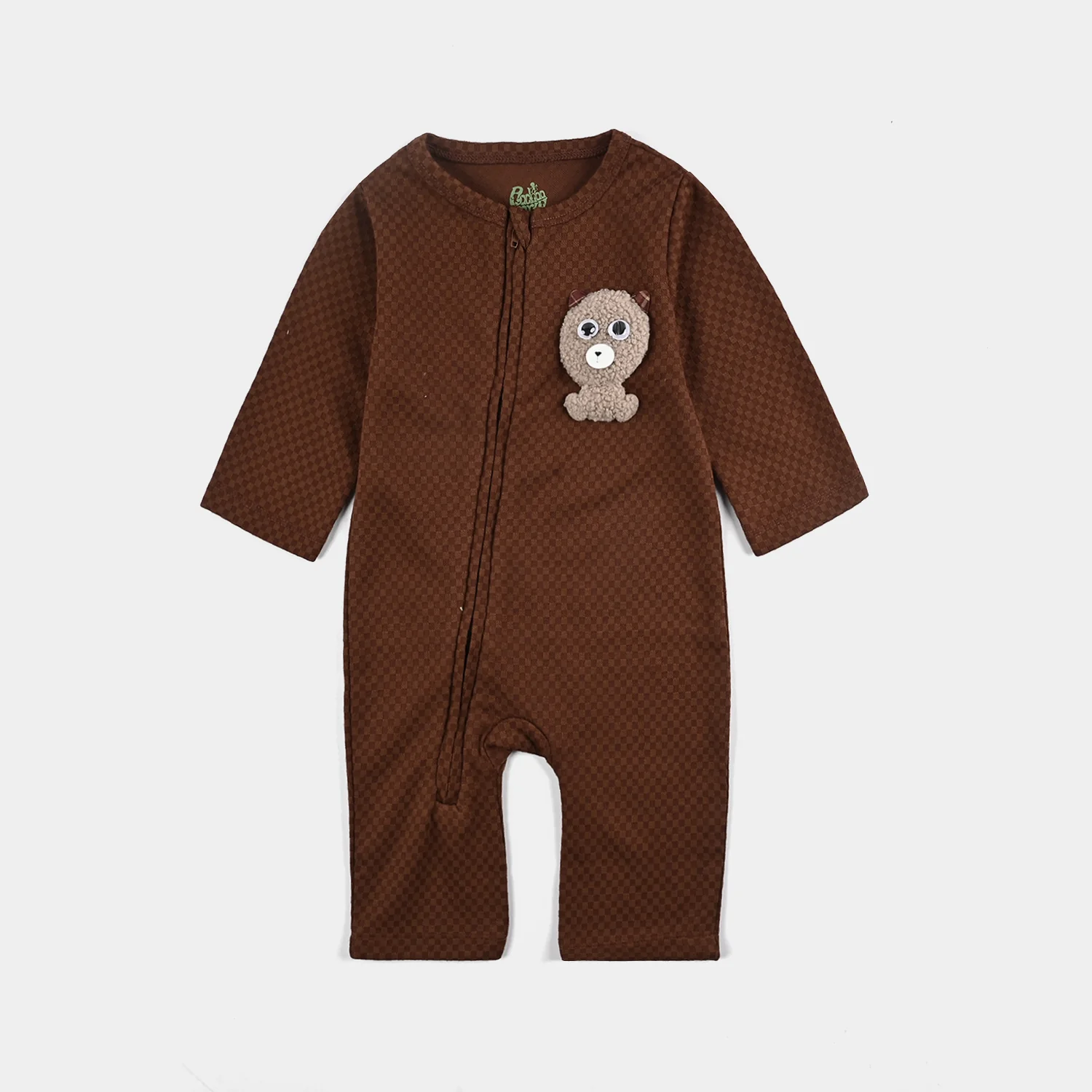 Infant Boys Jacquard Romper CHECKERED BEAR-BROWN