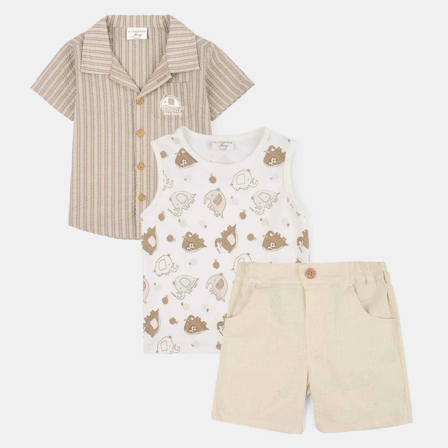 Infant Boys Jersey/Terry 3-Pc Suit - Beige