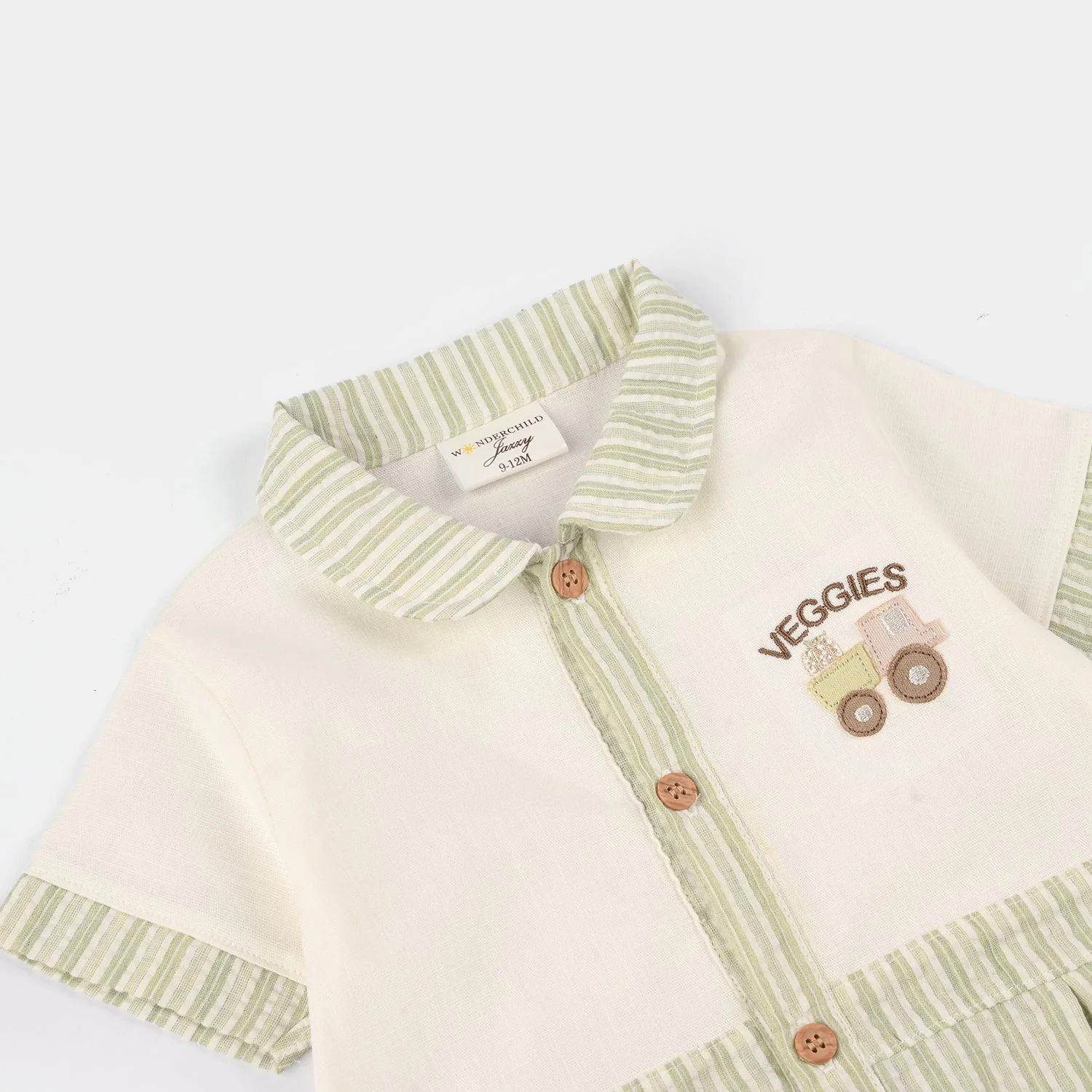 Infant Boys Jersey/Terry Romper - White/Green - Image 2