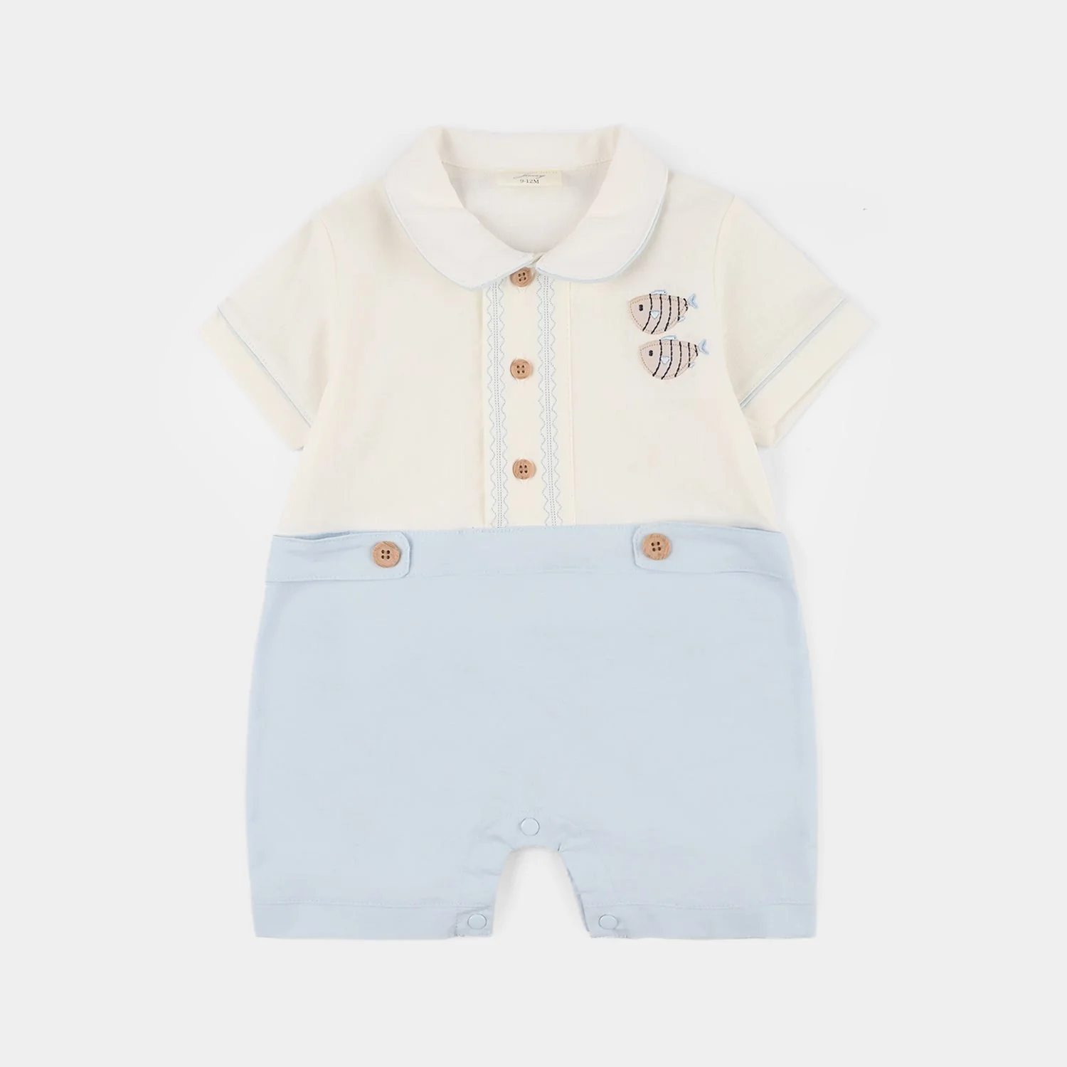 Infant Boys Jersey/Terry Romper - White/Blue