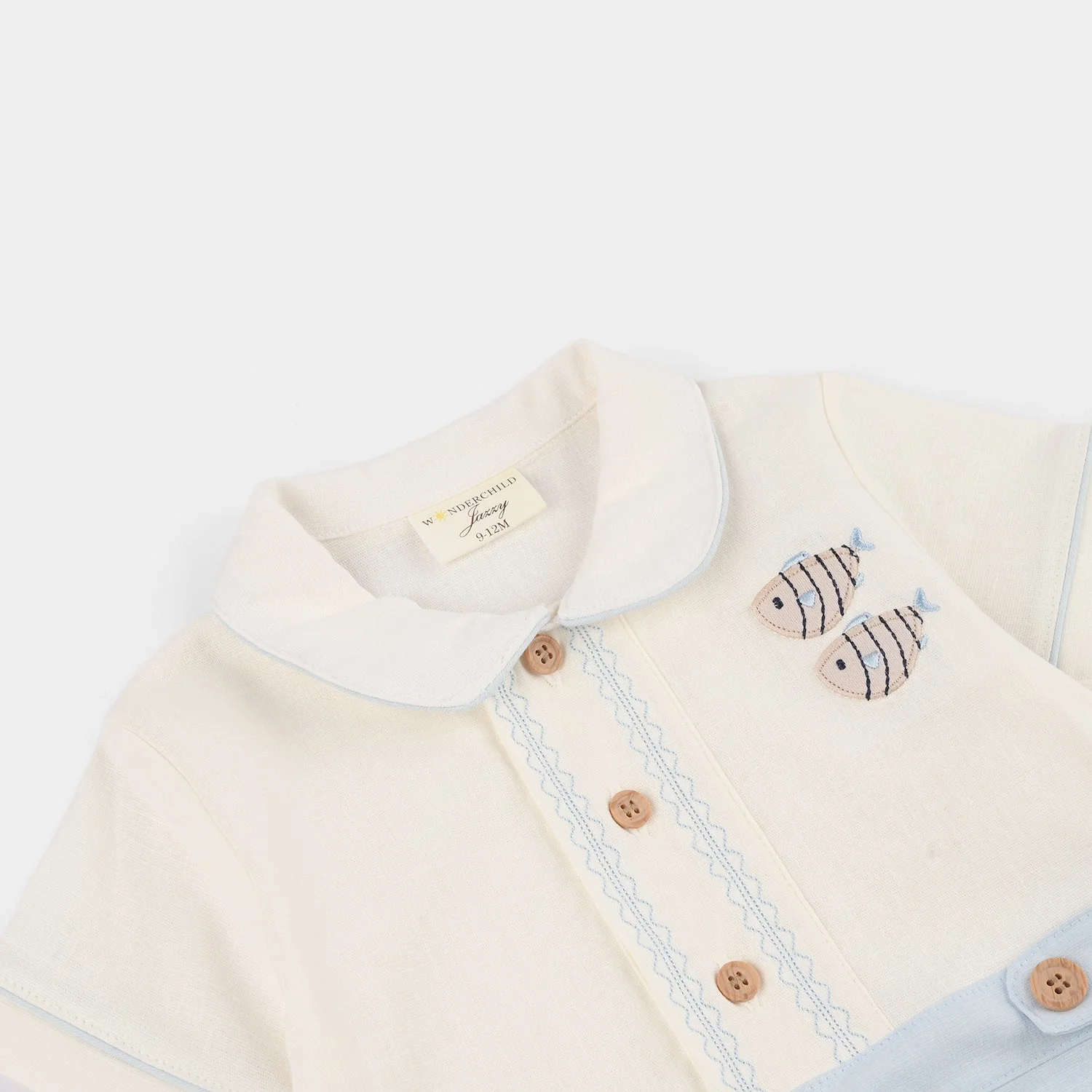 Infant Boys Jersey/Terry Romper - White/Blue - Image 2