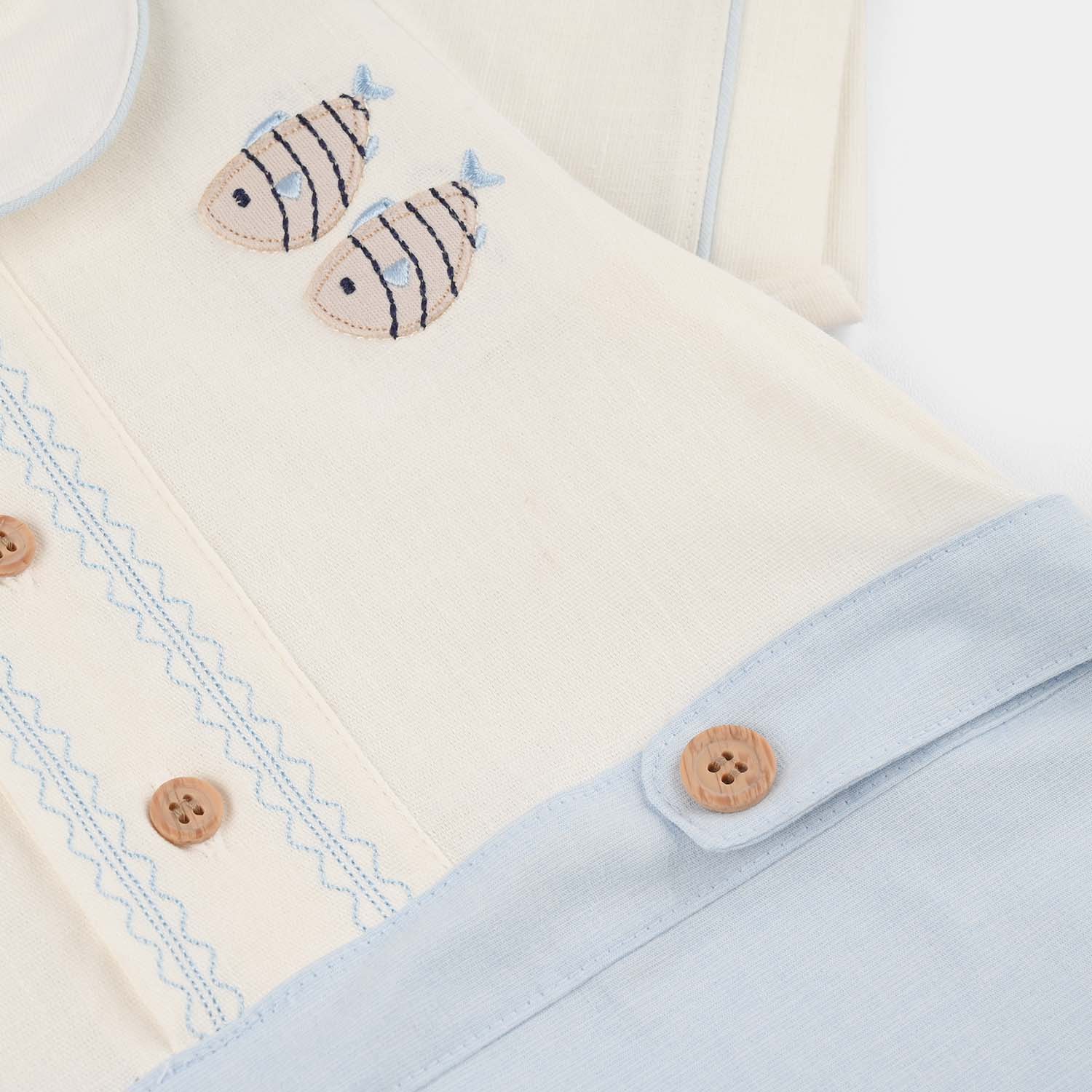 Infant Boys Jersey/Terry Romper - White/Blue - Image 3