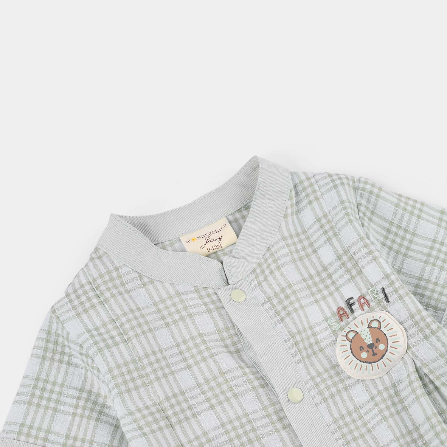 Infant Boys Jersey/Terry Romper - Green - Image 2