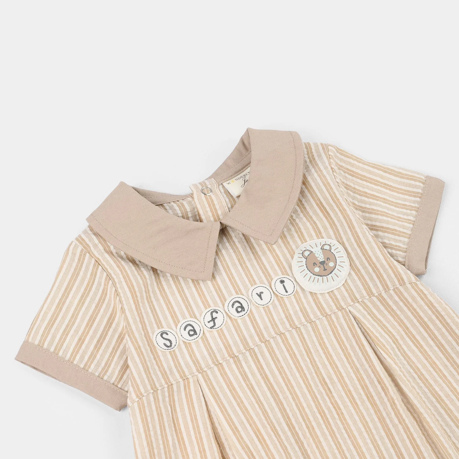 Infant Boys Jersey/Terry Romper - Beige - Image 2