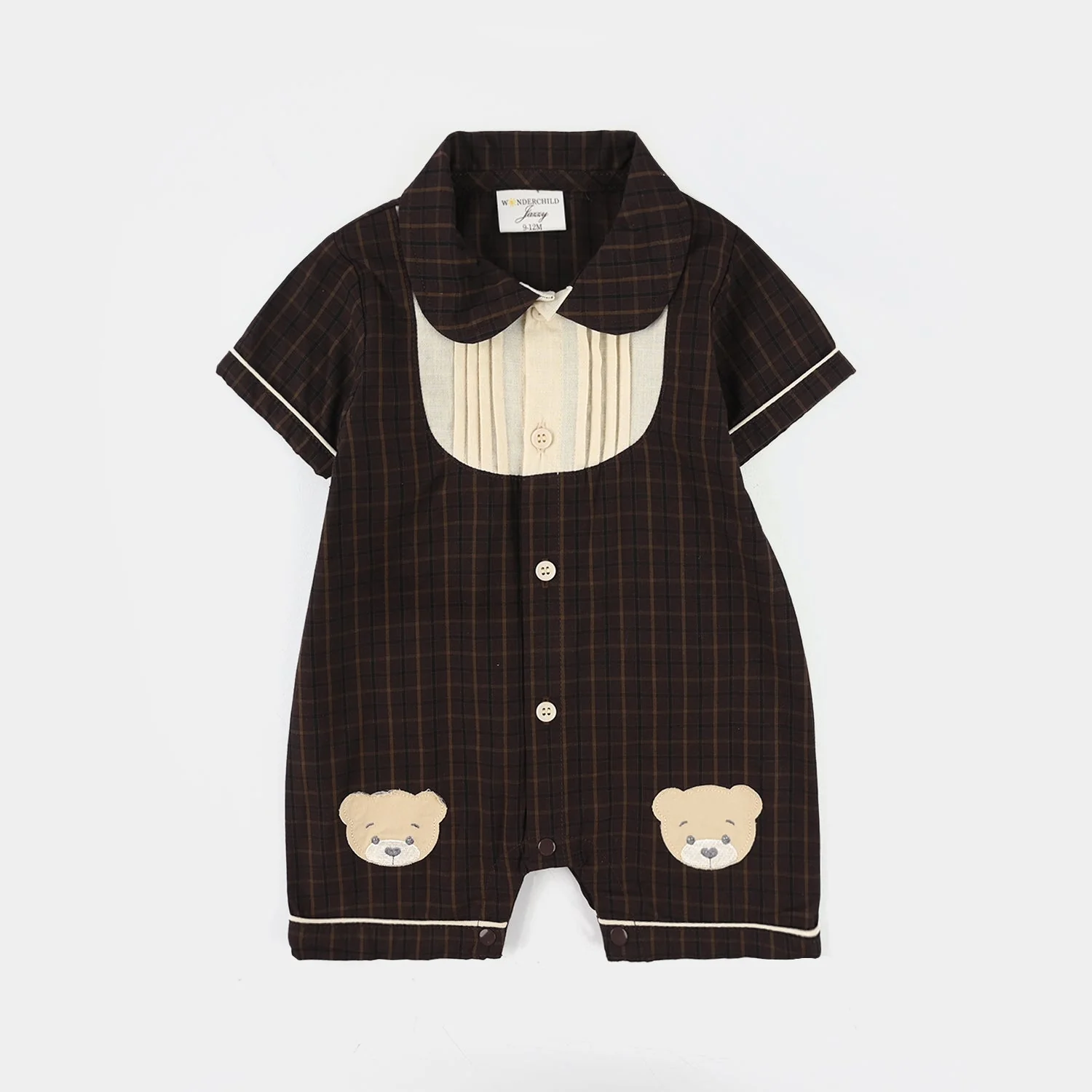 Infant Boys Jersey Romper Check - Brown