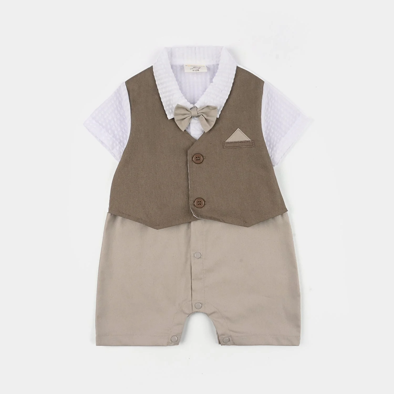 Infant Boys Jersey/Terry Romper - Beige