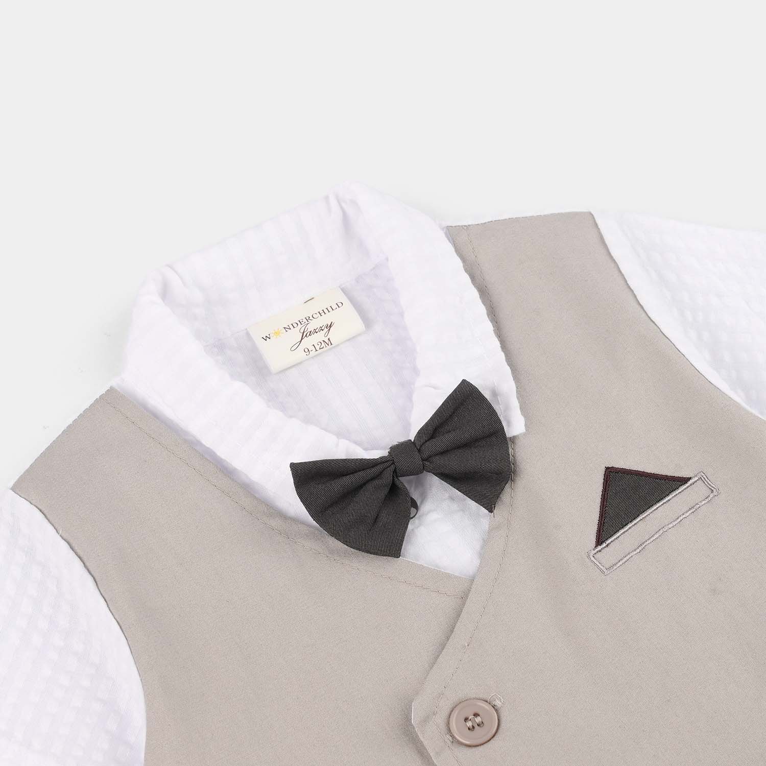 Infant Boys Jersey/Terry Romper - Grey - Image 2