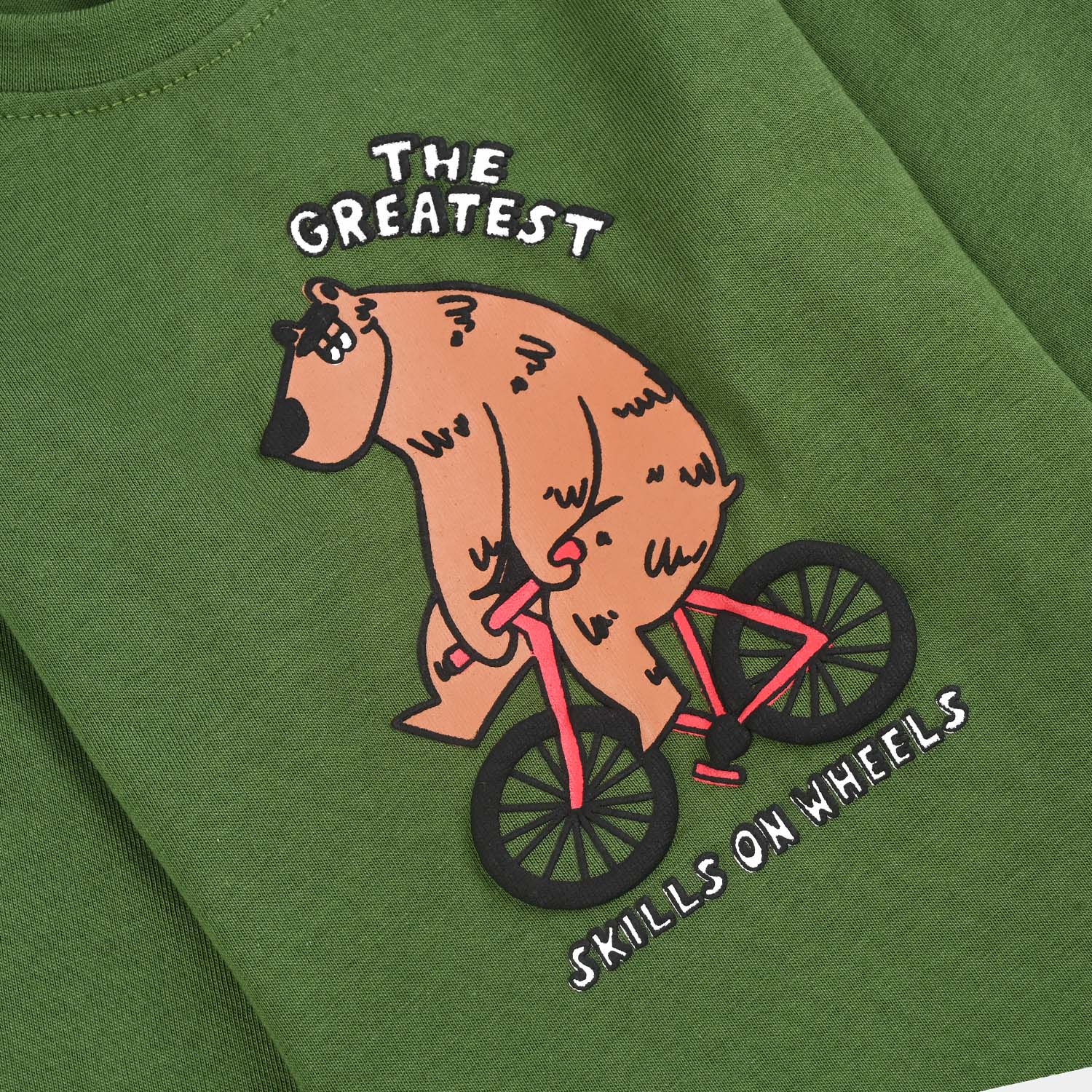 Infant Boys Jersey/Terry T-Shirt F/S SKILLS ON WHEEL BEAR-Olive Green - Image 3