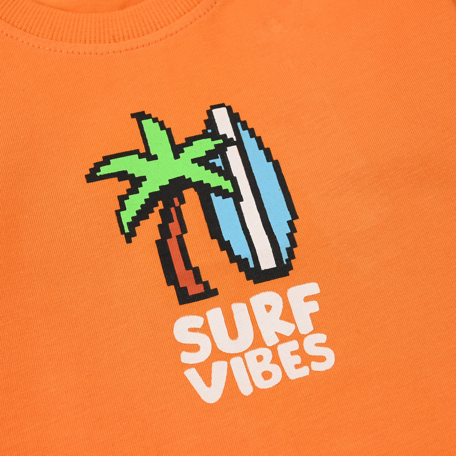 Infant Boys Jersey/Terry T-Shirt (Surf Vibes) - Orange - Image 2