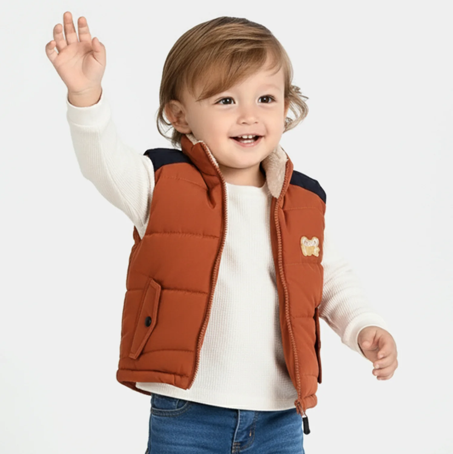 Infant Boys Quilted Jacket F/S Good Luck-ORANGE - Image 2