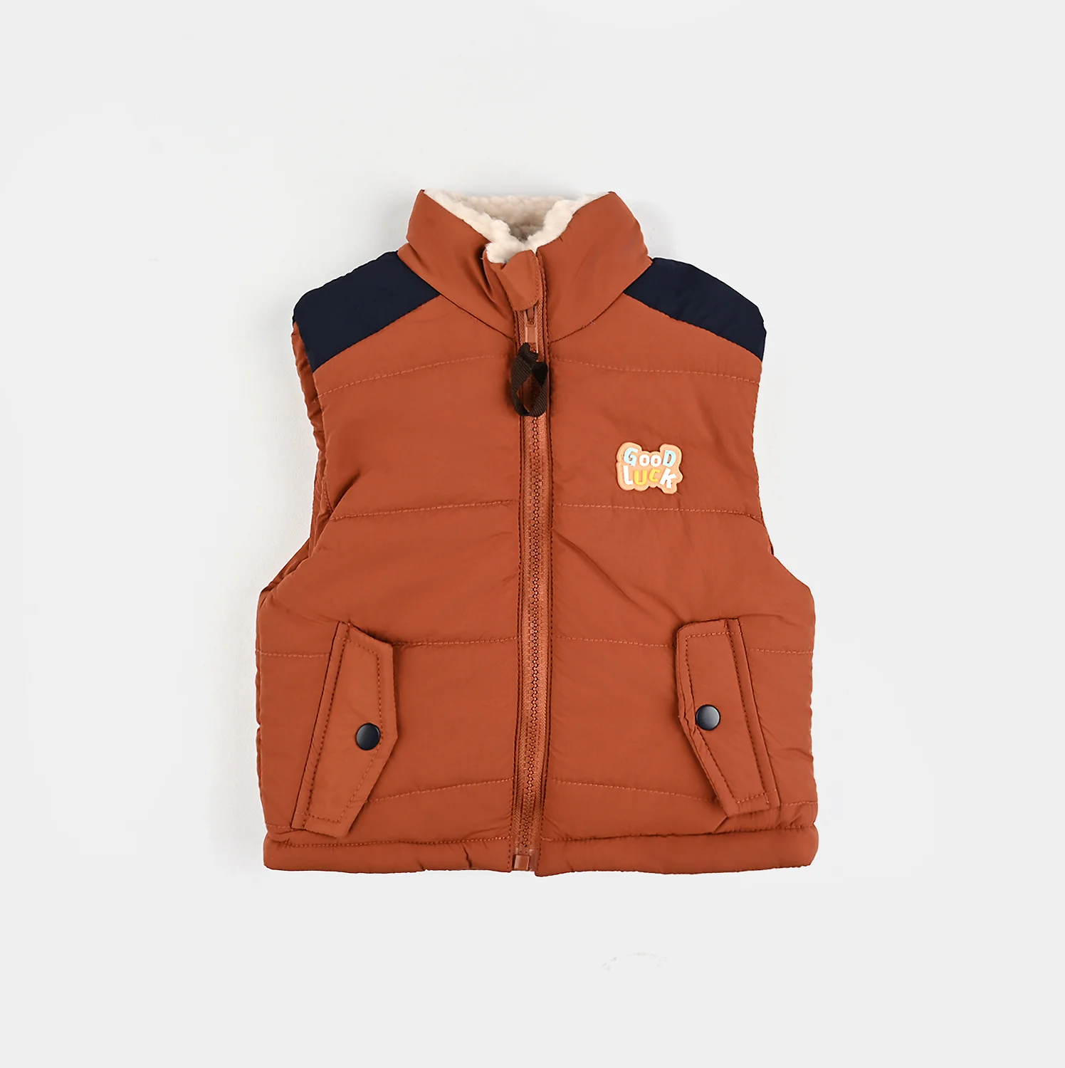 Infant Boys Quilted Jacket F/S Good Luck-ORANGE - Image 5