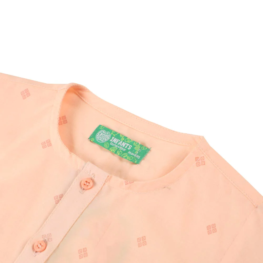 Infant Boys Screen Print Kurta Pajama Suit - Peach - Image 3