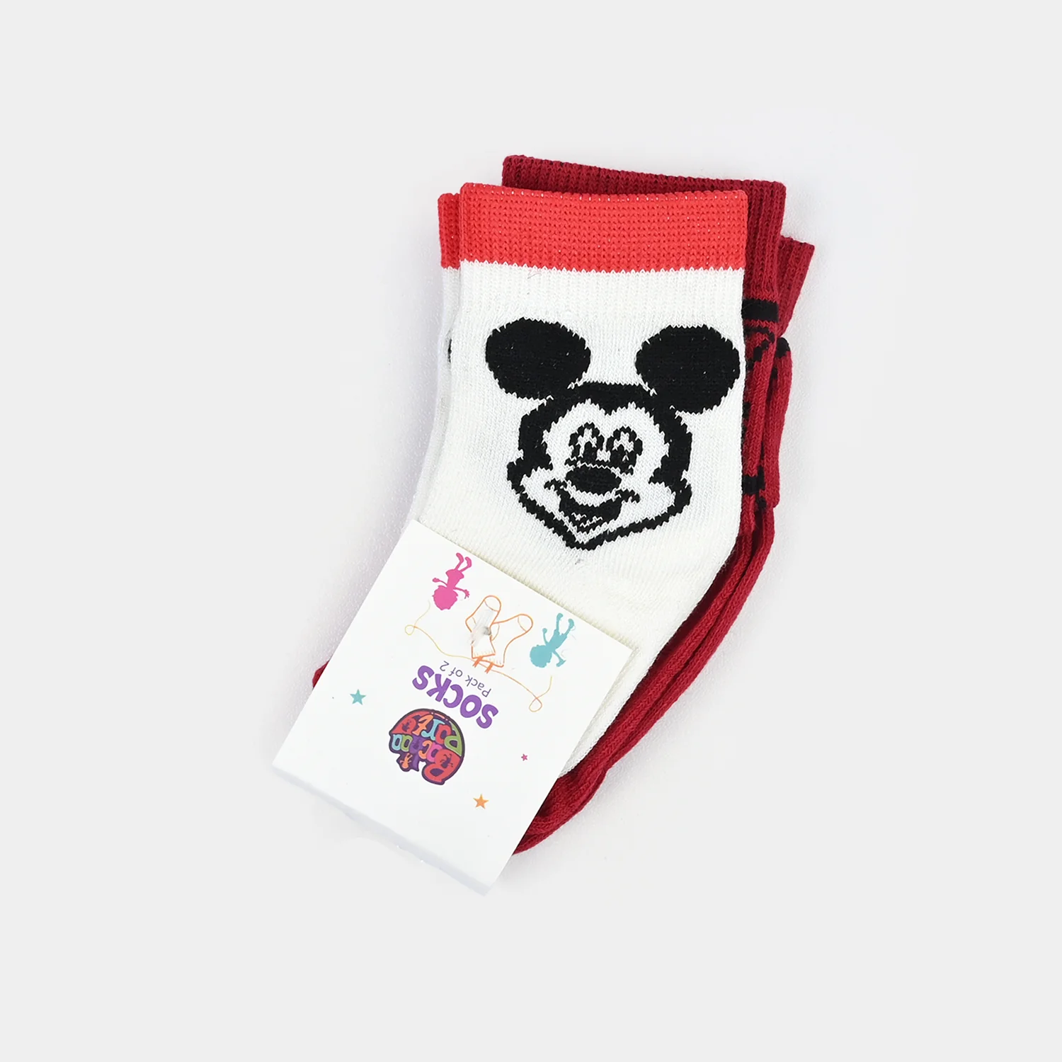 Infant Boys Socks Pack of 2 Mickey Mouse-Beige/Red - Image 2