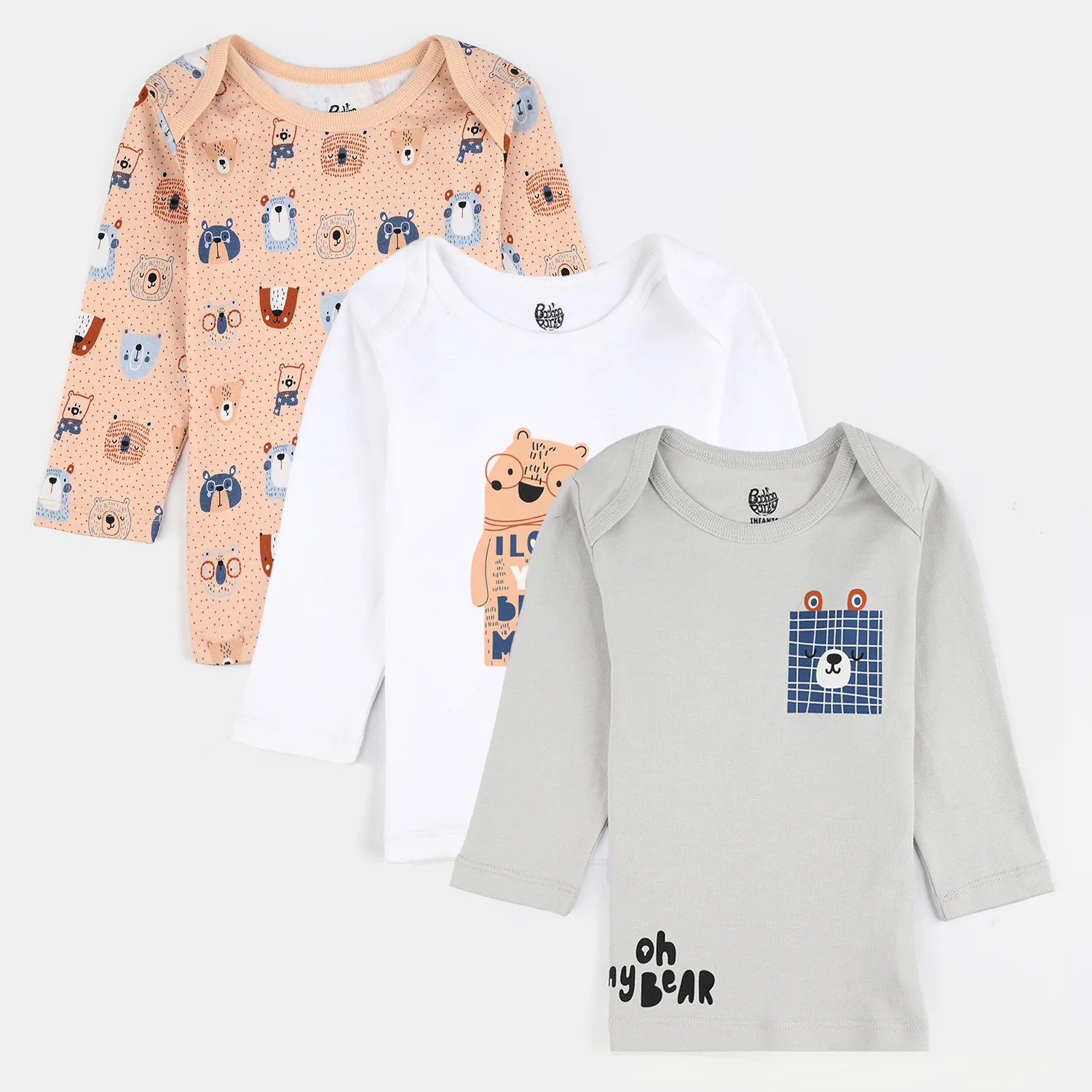Infant Boys Cotton Full Sleeve T-Shirts Pack of 3 - Multi
