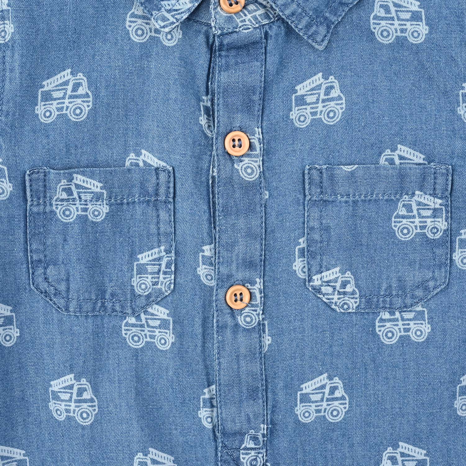 Infant Boys Tencel Denim (Light Denim) Romper Two Wheel-Blue - Image 3