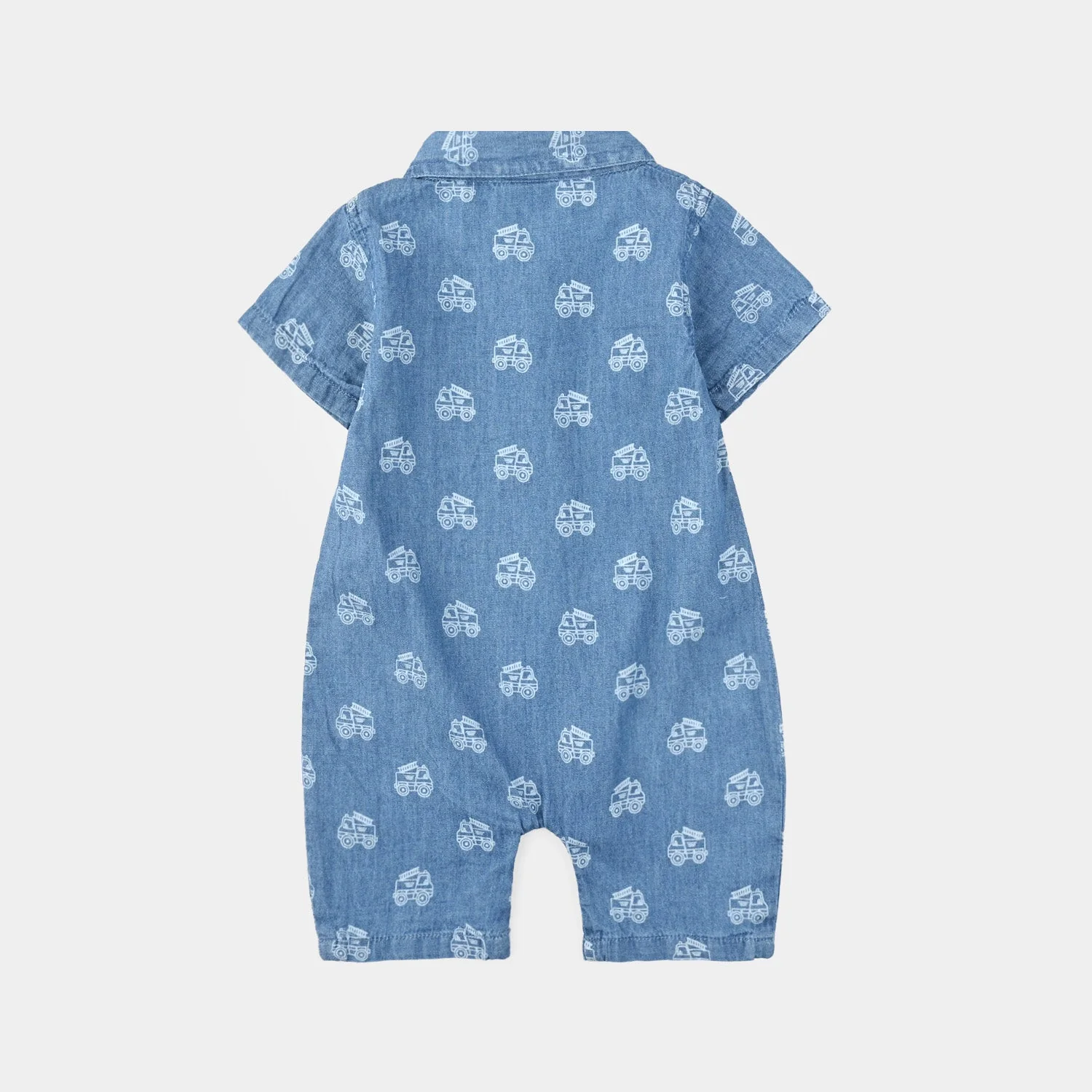 Infant Boys Tencel Denim (Light Denim) Romper Two Wheel-Blue - Image 4