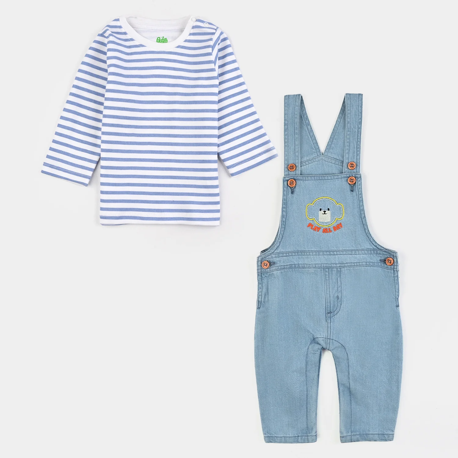 Infant Boys Denim (Light Denim) Dungaree Suit-Abstract Bear-Mid Blue - Image 2