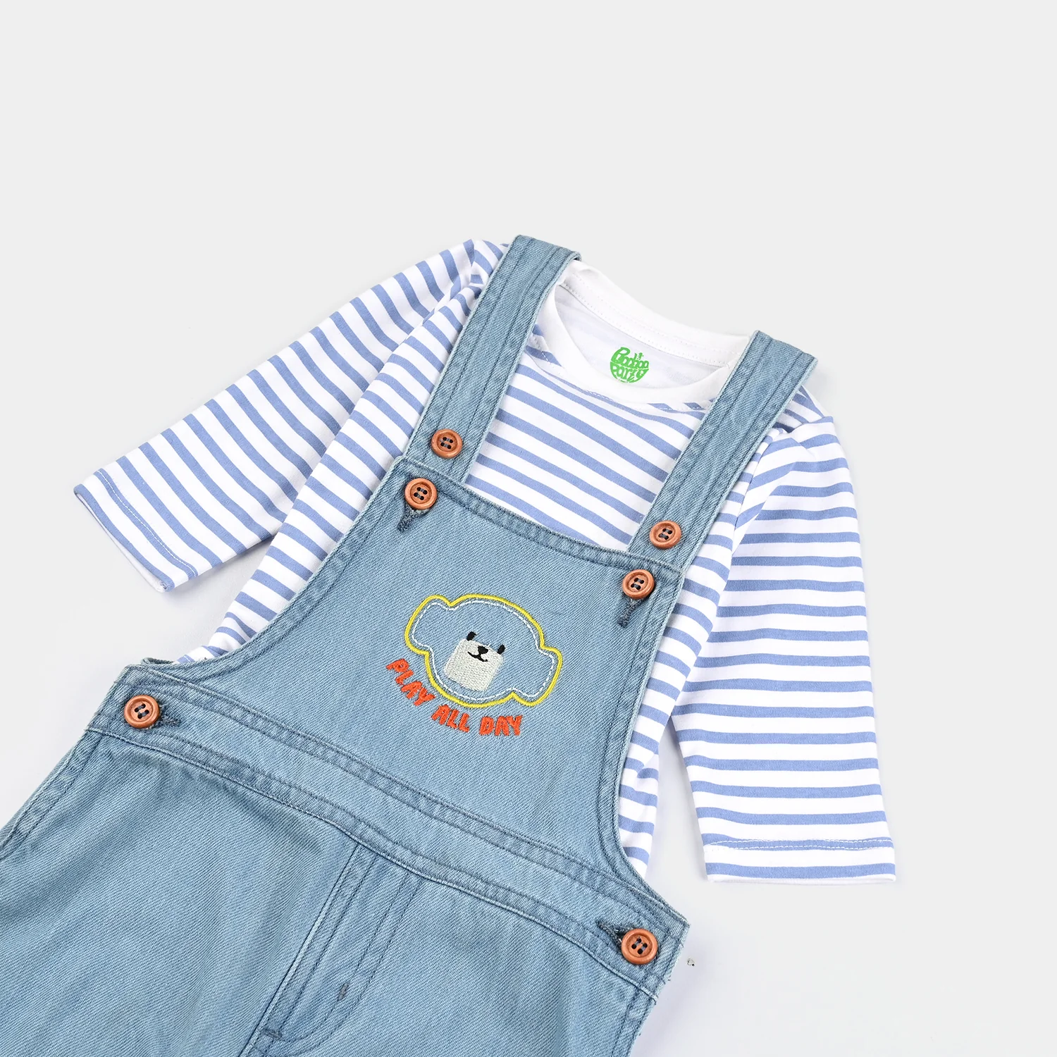 Infant Boys Denim (Light Denim) Dungaree Suit-Abstract Bear-Mid Blue - Image 3