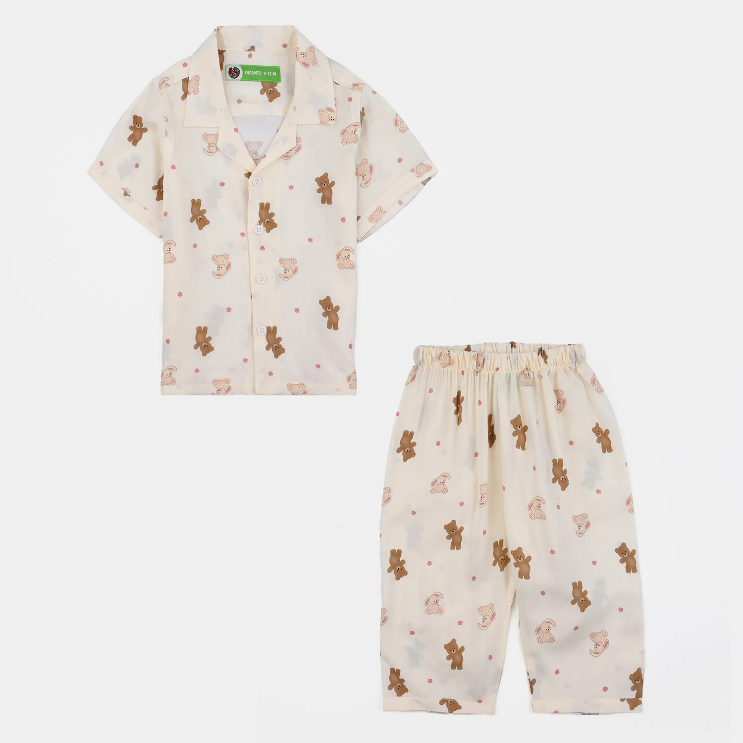 Infant Boys Viscose Night Suit (Teddy) - Off White