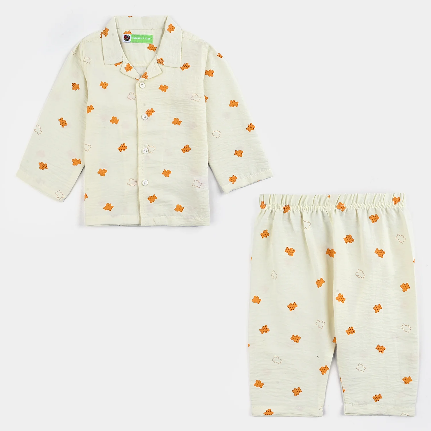 Infant Boys Viscose Night Suit Teddy & Stars - Off White
