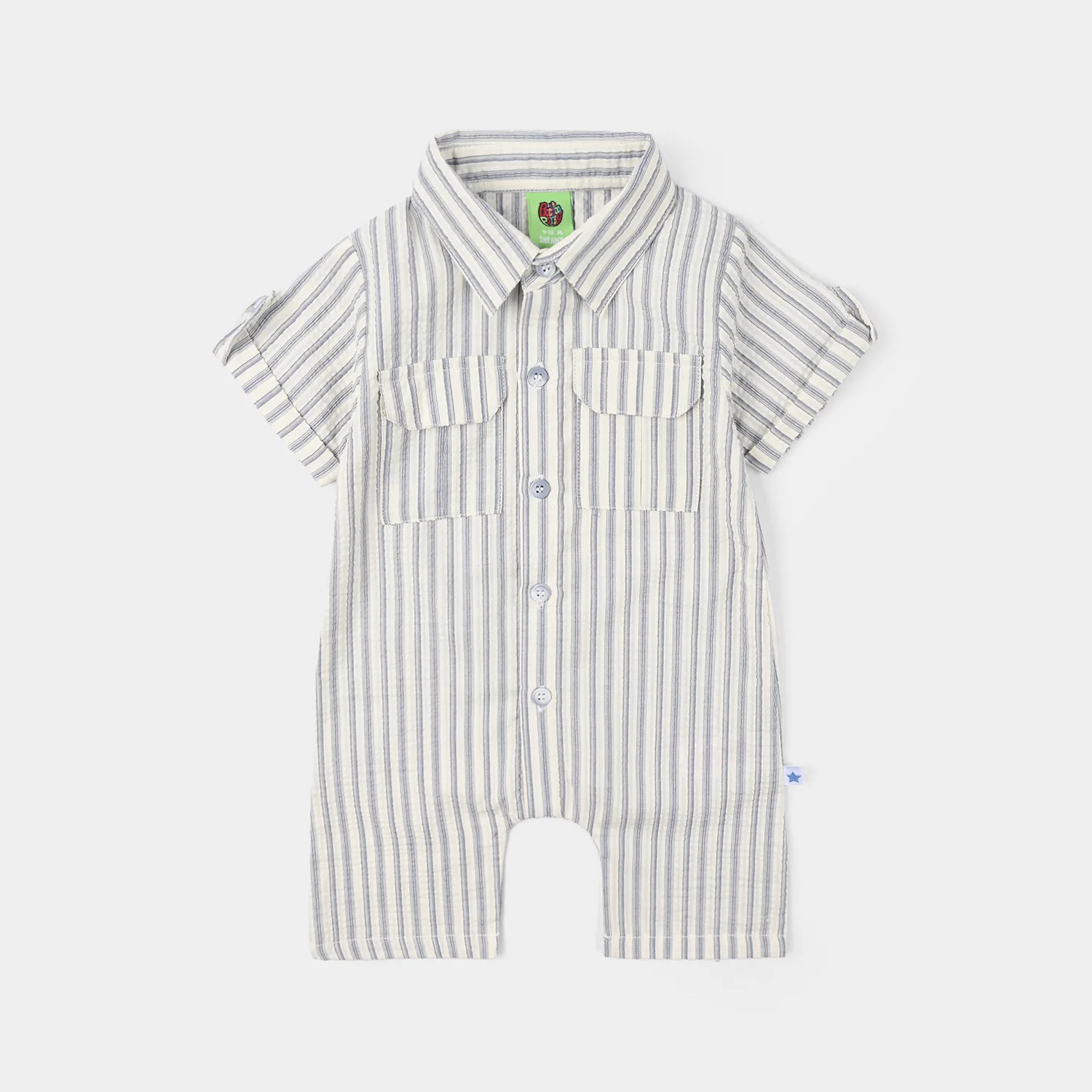 Infant Boys Cotton Romper Ocean Waves - Off White/Grey