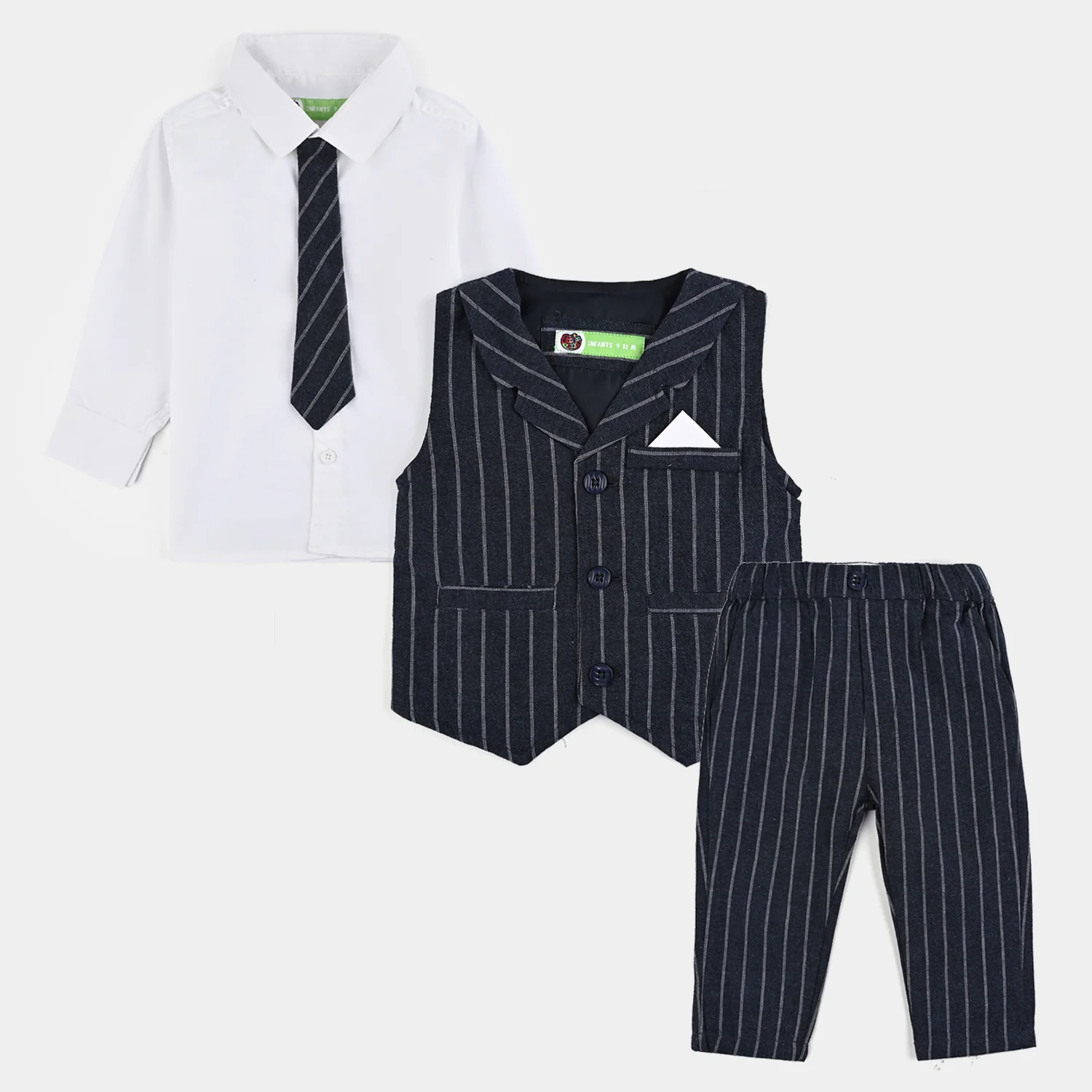 Infant Boys Yarn Dyed 3PC Suit-Little Drape-Navy/White - Image 4