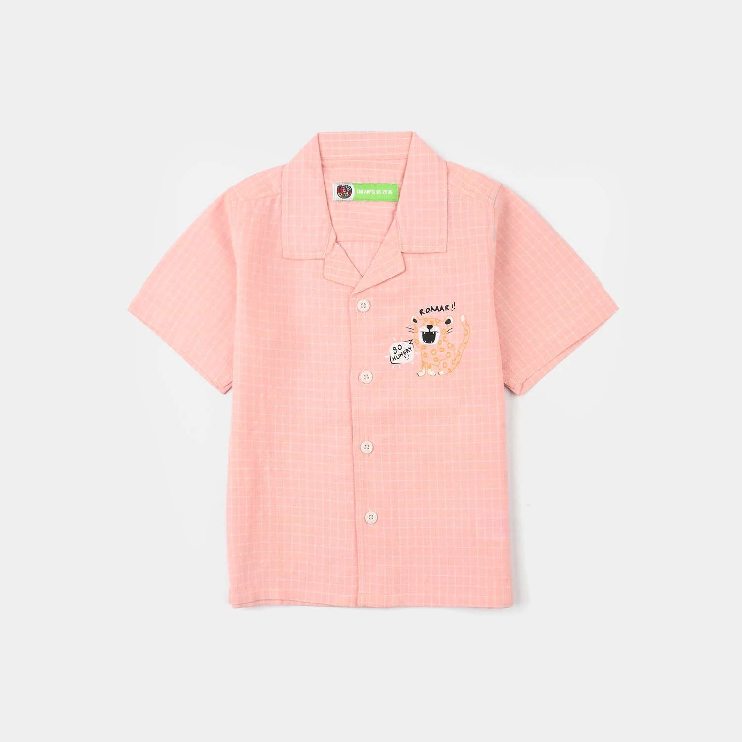 Infant Boys Yarn Dyed Shirt (So Hungry) - Peach