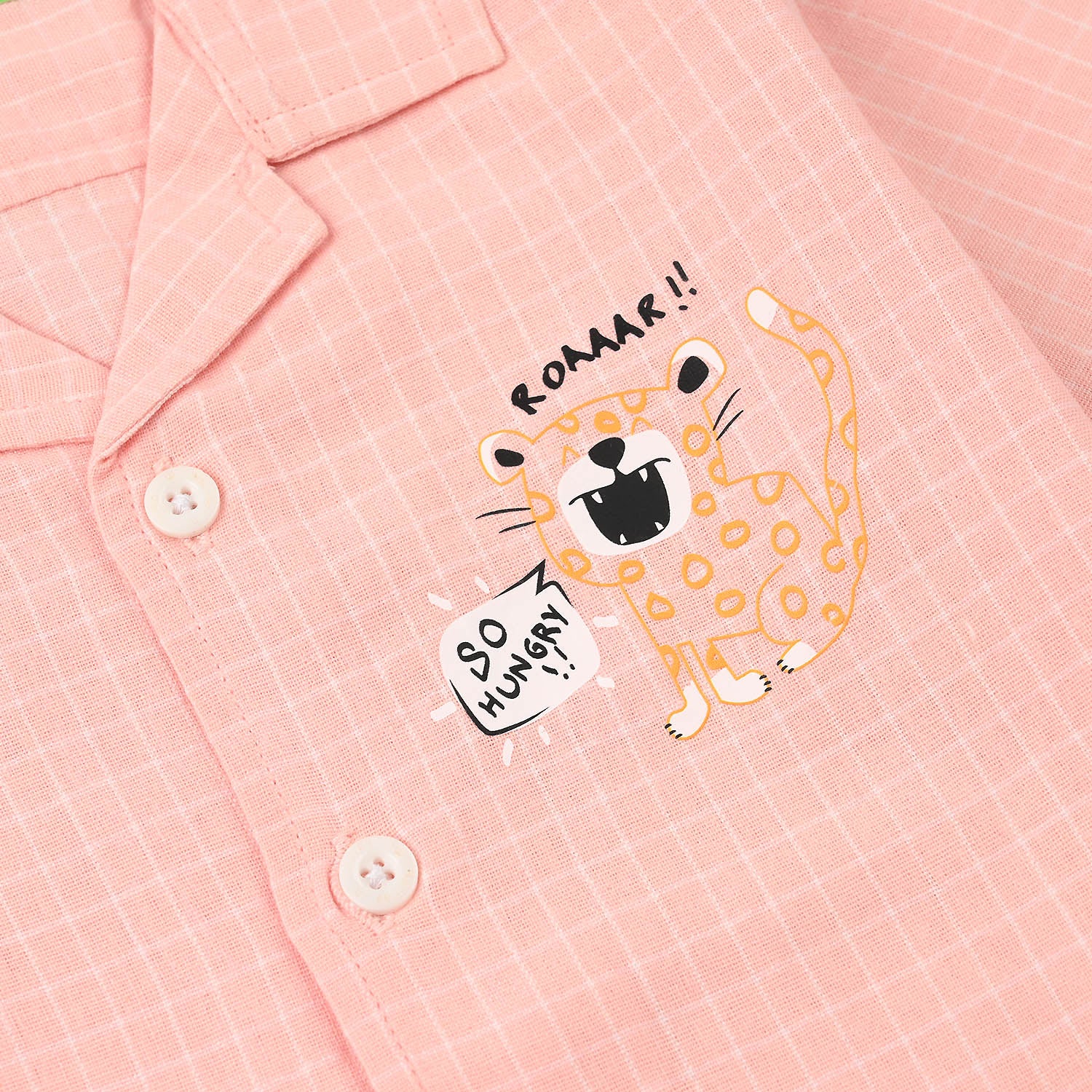 Infant Boys Yarn Dyed Shirt (So Hungry) - Peach - Image 2