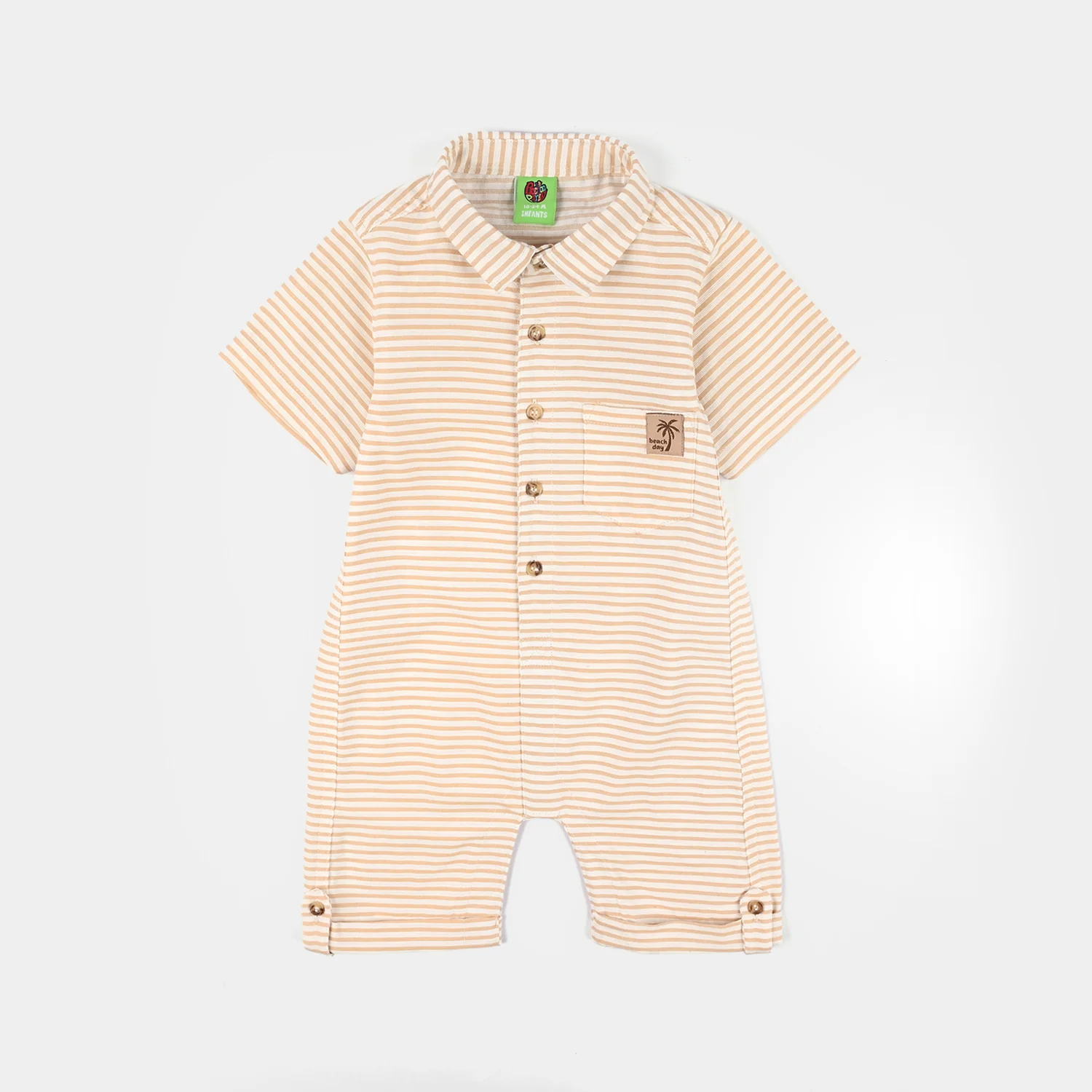 Infant Boys Yarn Dyed Woven Romper (Coco Stripe) - Beige/Off White
