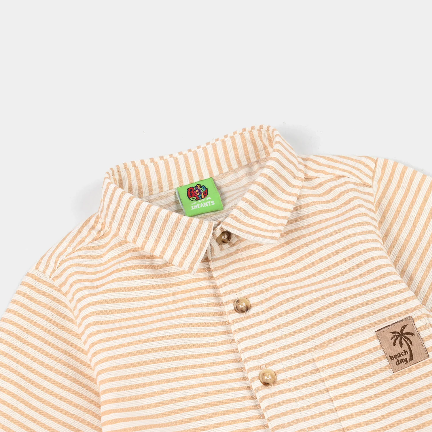 Infant Boys Yarn Dyed Woven Romper (Coco Stripe) - Beige/Off White - Image 2