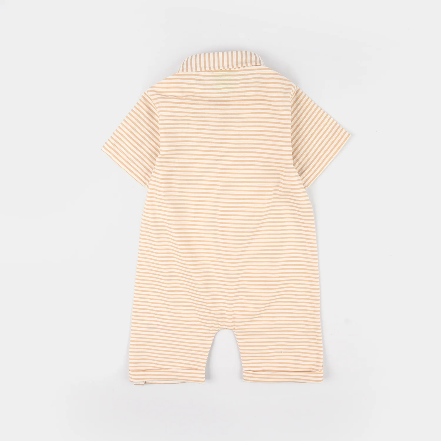 Infant Boys Yarn Dyed Woven Romper (Coco Stripe) - Beige/Off White - Image 4