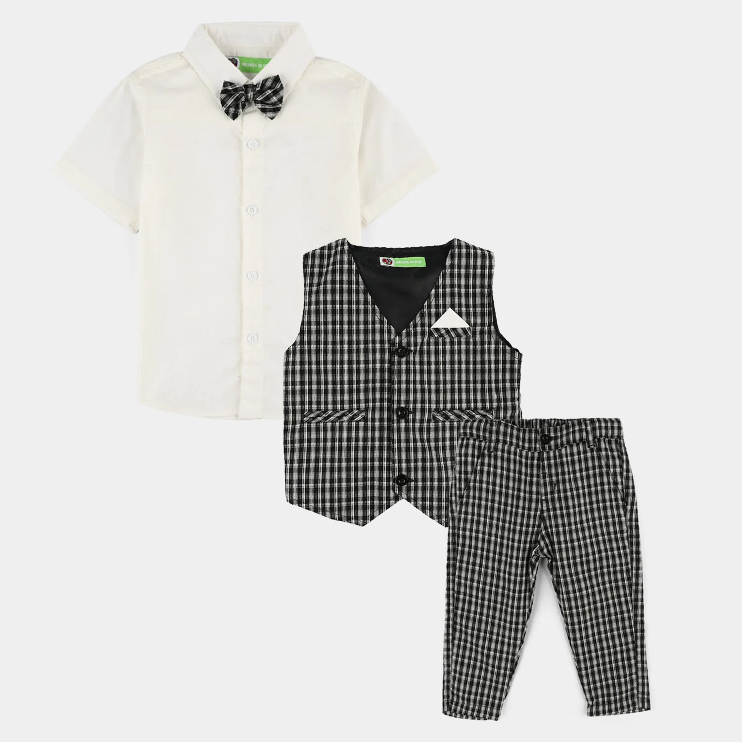 Infant Boys Yarn Dyed Woven Suit (3 Piece) - Black/White