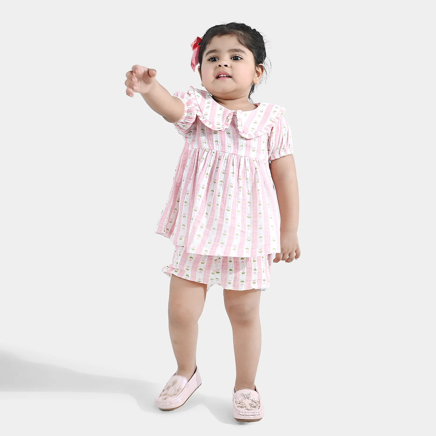Infant Girls Gauze 2 Pc Suit-Abstract Flower - Pink - Image 3