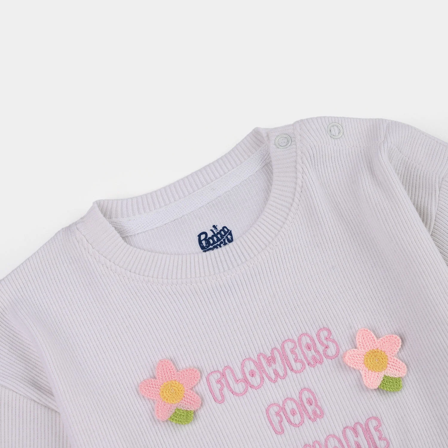 Infant Girls 2x1 Rib T-Shirt (Flower) - White - Image 3