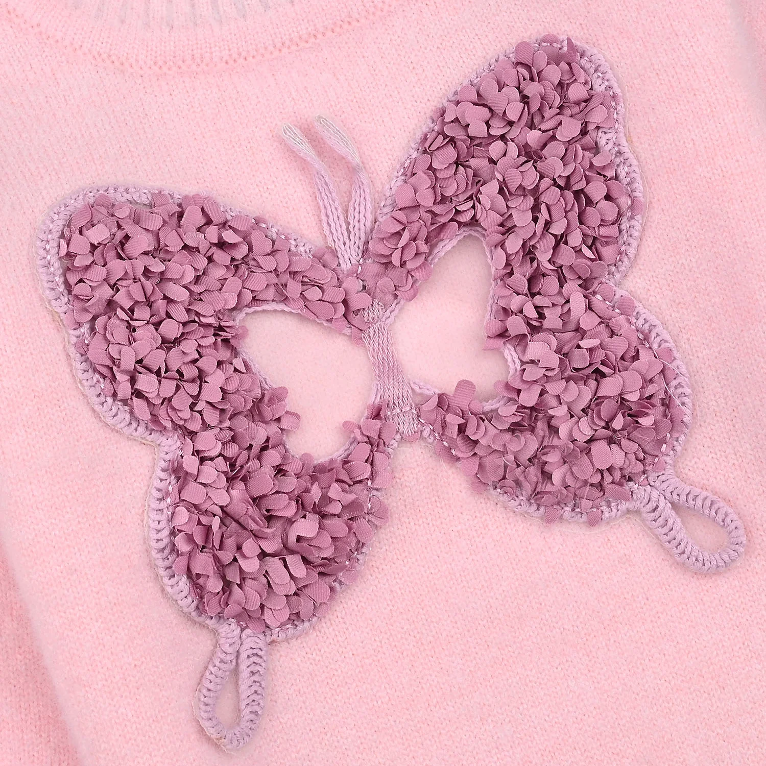 Infant Girls Acrylic-Crystal Feather Sweater-Butterfly-L.Pink - Image 2