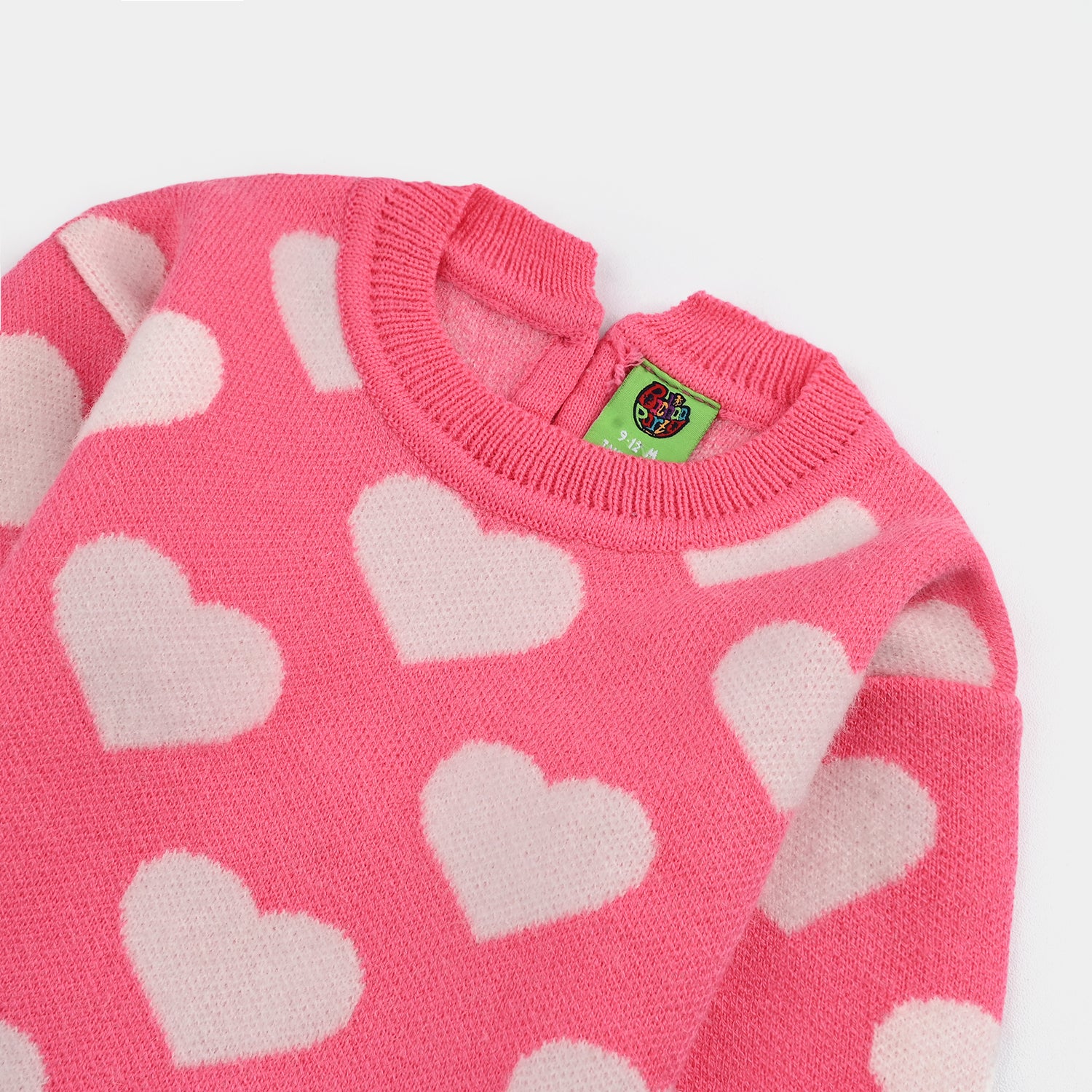 Infant Girls Acrylic-Feather Lurex Sweater-Feather Heart-Pink - Image 2