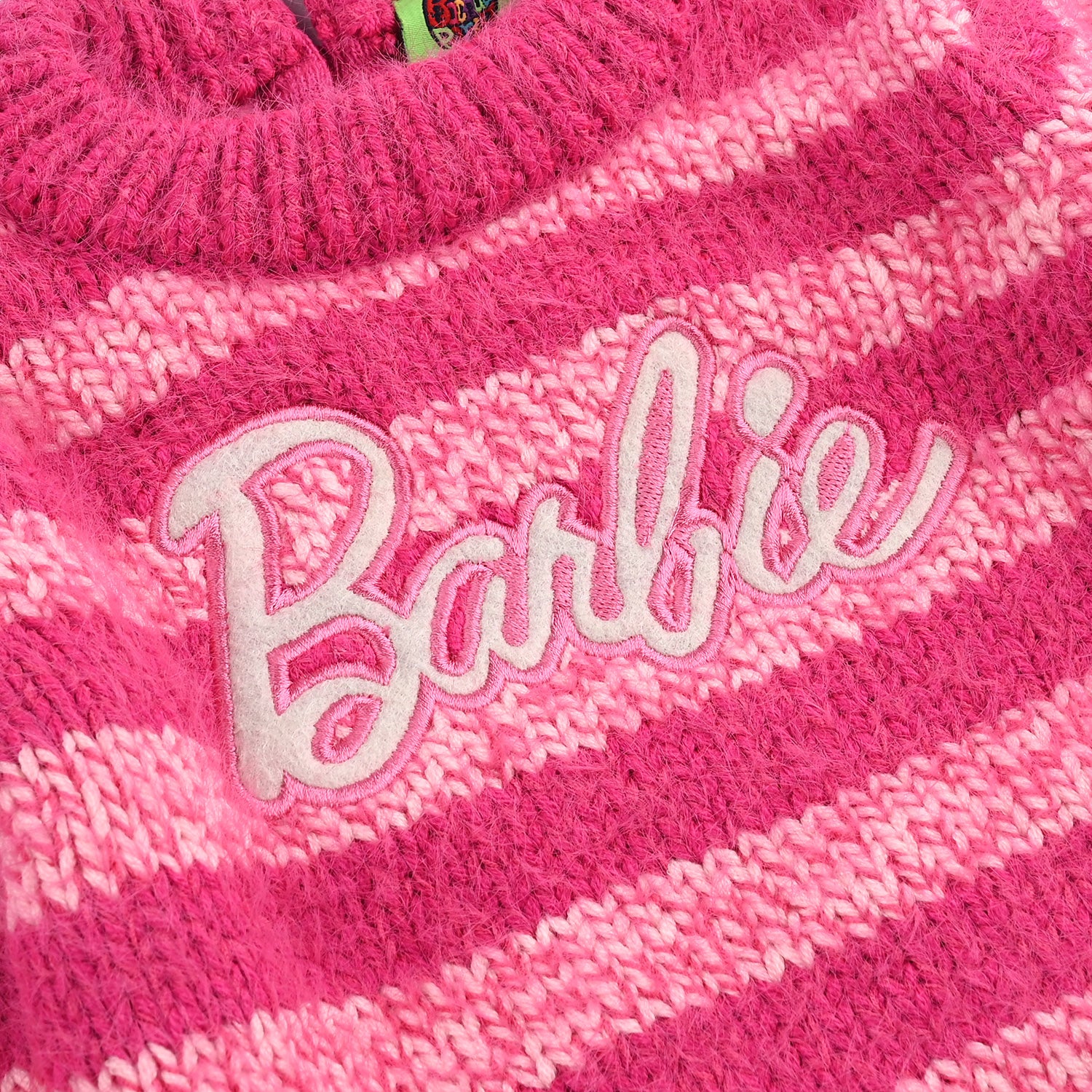 Infant Girls Acrylic-Feather Lurex Sweater-Feather Stripe-H.Pink - Image 2