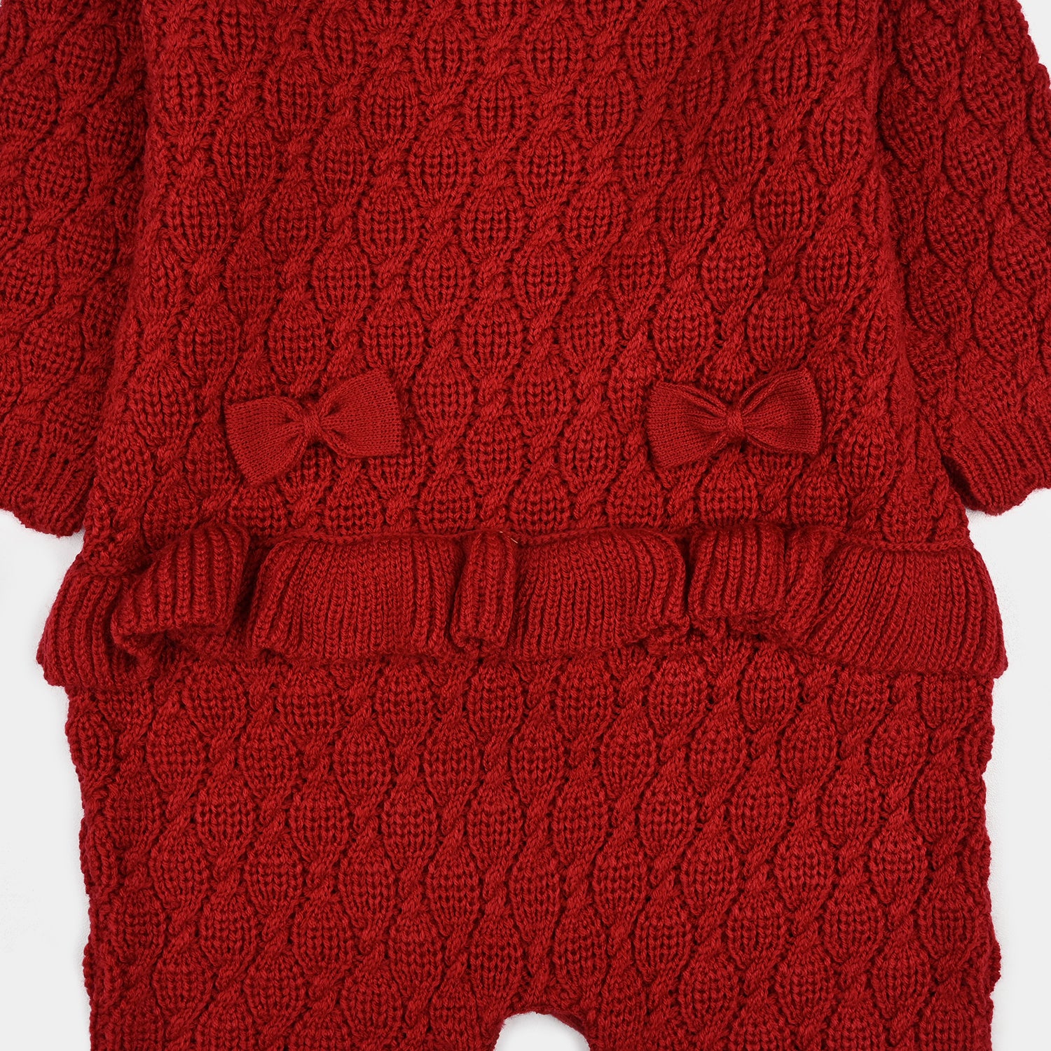 Infant Girls Acrylic Romper-Brick-Red - Image 2